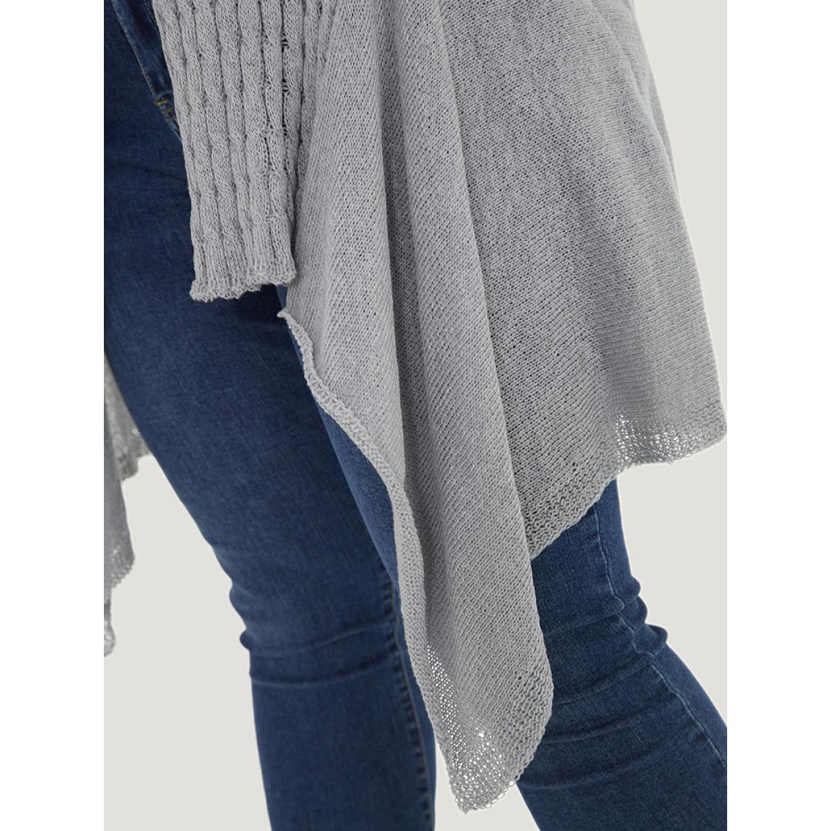 Plus Size Cable Knit Open Front Asymmetrical Hem Cardigan DarkGray Women Casual Loose Long Sleeve Dailywear Cardigans BloomChic 30/6X Product Image