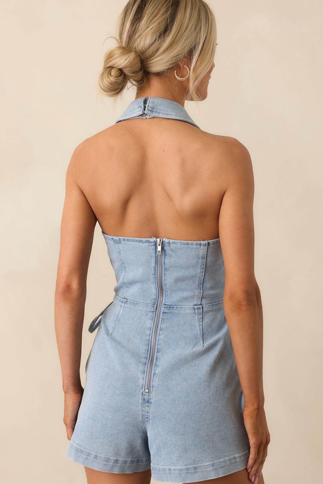 MINKPINK Light Wash Cotton Oliver Denim Playsuit Product Image