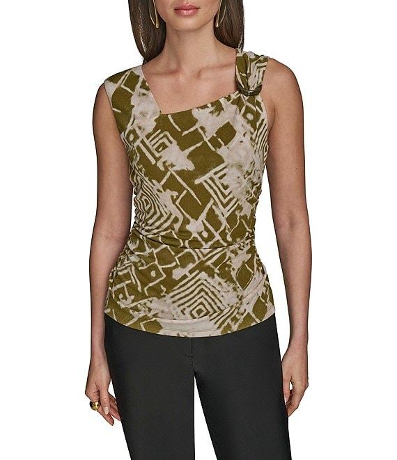 Donna Karan Scoop Neck Asymmetric Shoulder Ring Sleeveless Top Product Image