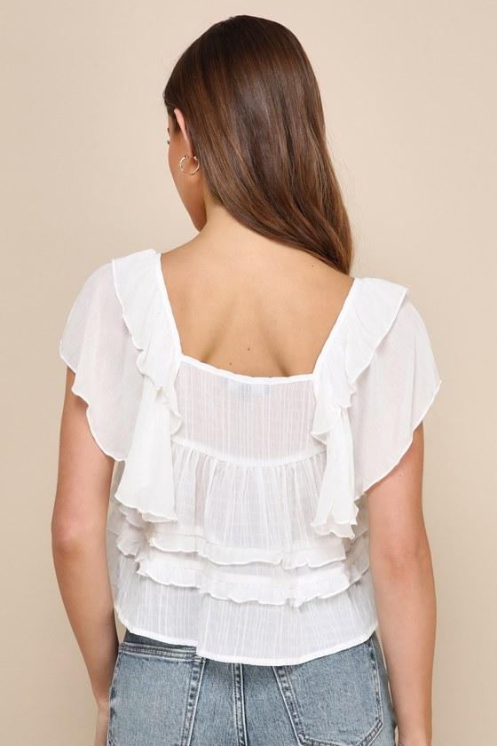 Definitely Angelic White Ruffled Short Sleeve Top Product Image