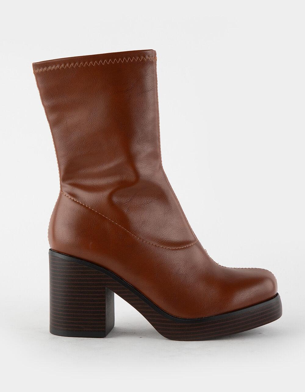SODA Stretch Faux Leather Womens Boots - COGNAC Product Image