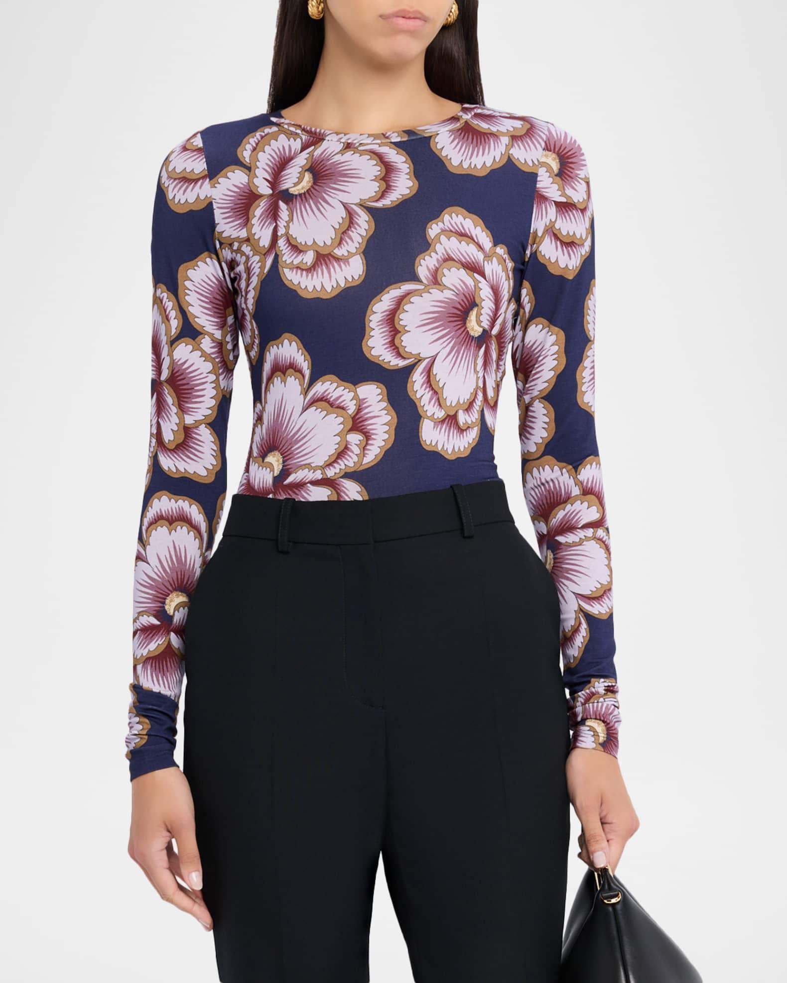 Floral Scrunch-Sleeve Crewneck Top Product Image