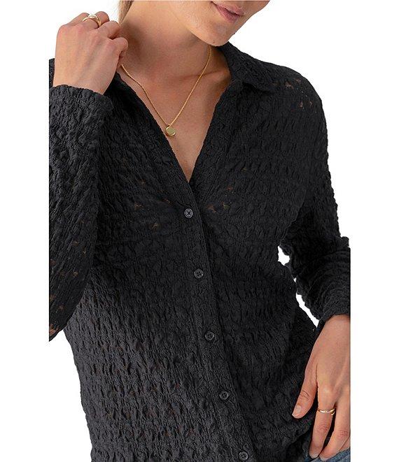 Sanctuary Pucker Up Dreamgirl Lace Point Collar Neck Long Sleeve Button Front Top Product Image