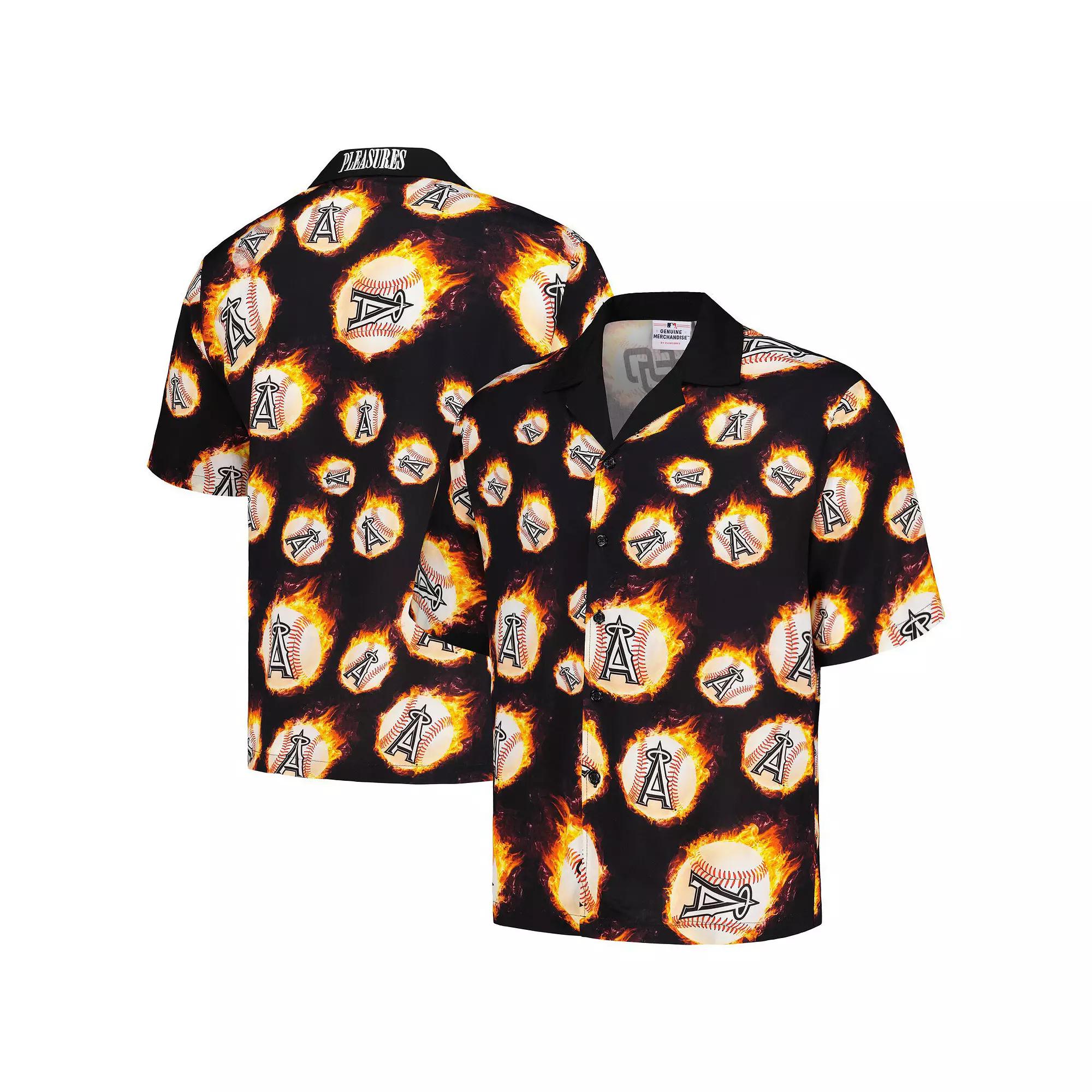 Men's Black Los Angeles Angels Flame Fireball Button-Up Shirt,  Product Image
