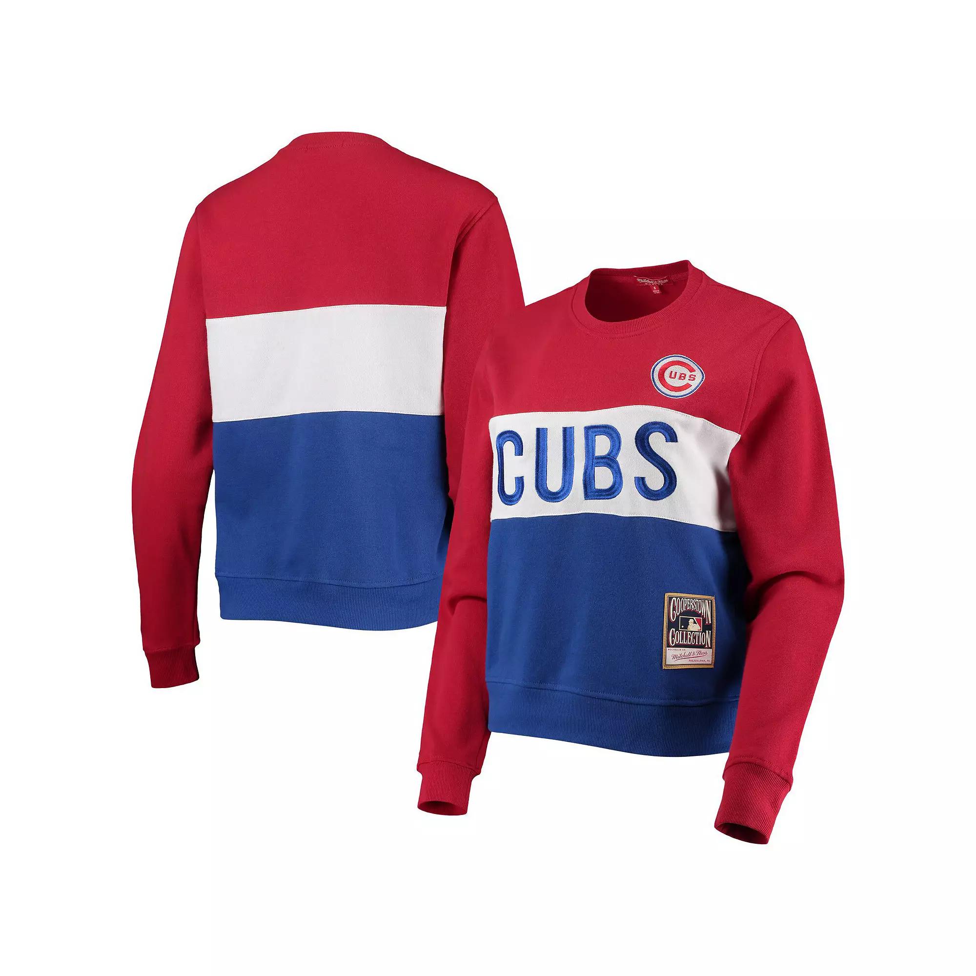 Women's Mitchell & Ness Royal Chicago Cubs Color Block 2.0 Pullover Sweatshirt,  Product Image