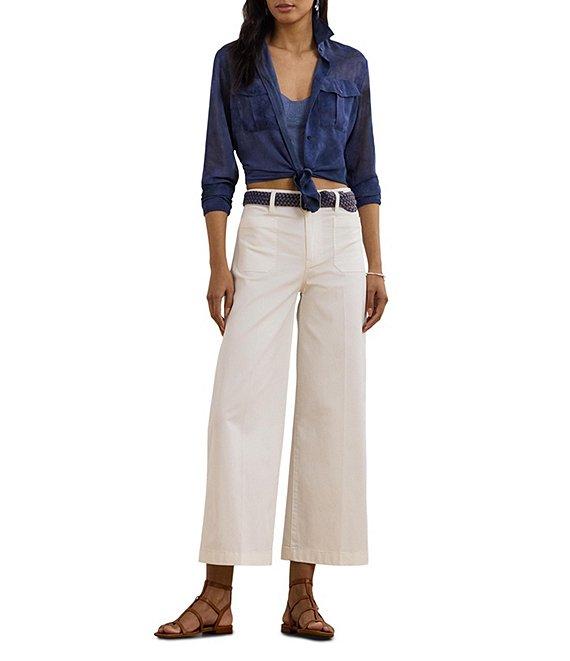 Lauren Ralph Lauren Sheer Chiffon Cerulean Print Point Collar Long Sleeve Shirt Product Image