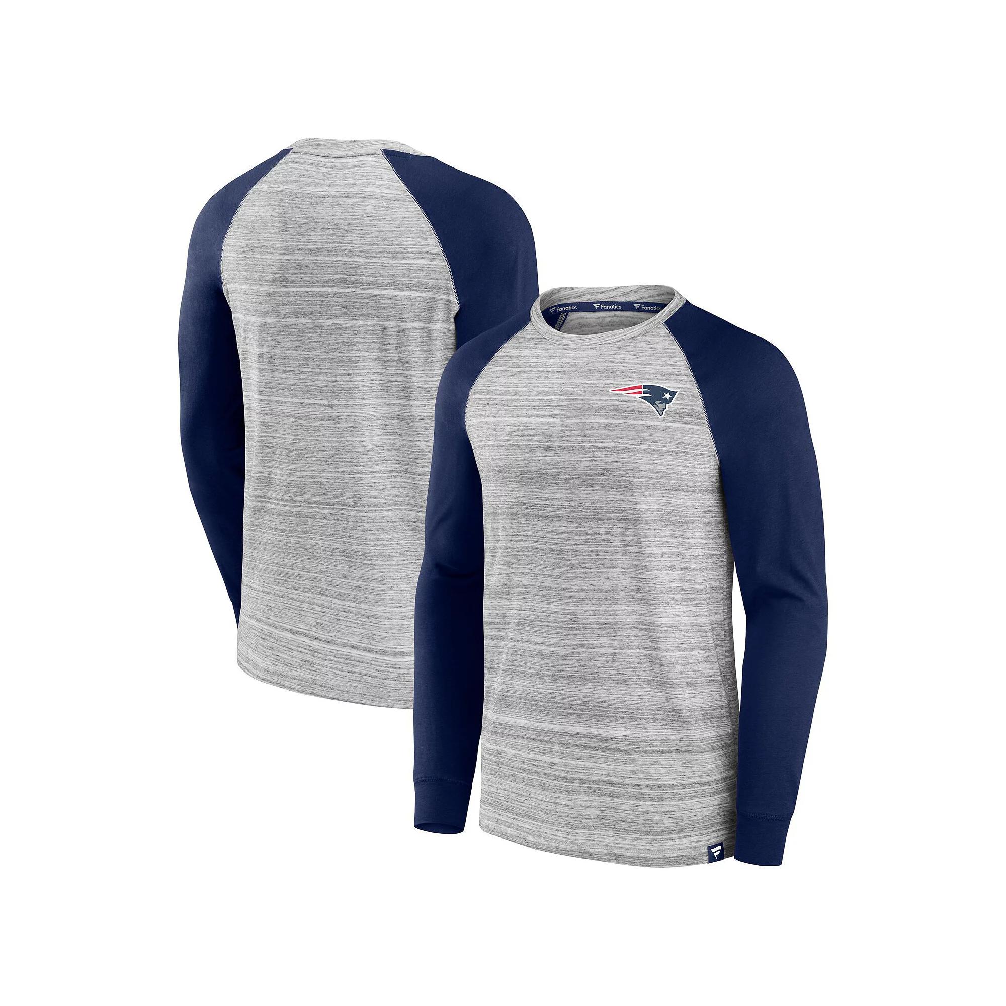 Men's Fanatics Heather Gray/Navy New England Patriots Fair Shake Raglan Long Sleeve T-Shirt, Size: Medium, Grey Product Image