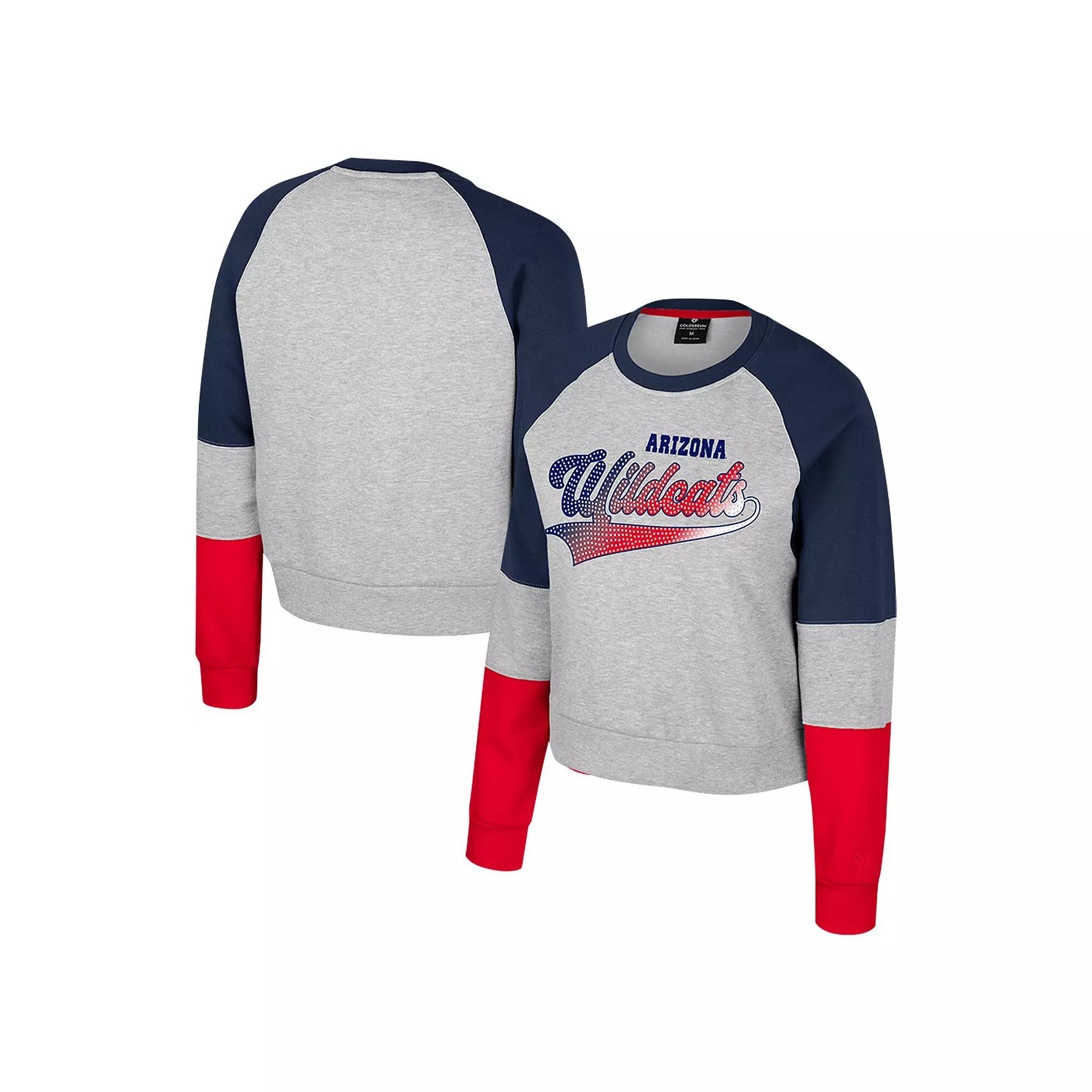 Women's Colosseum Heather Gray Arizona Wildcats Katinka Rhinestone Scoop Neck Pullover Sweatshirt, Size: XL, Grey Product Image