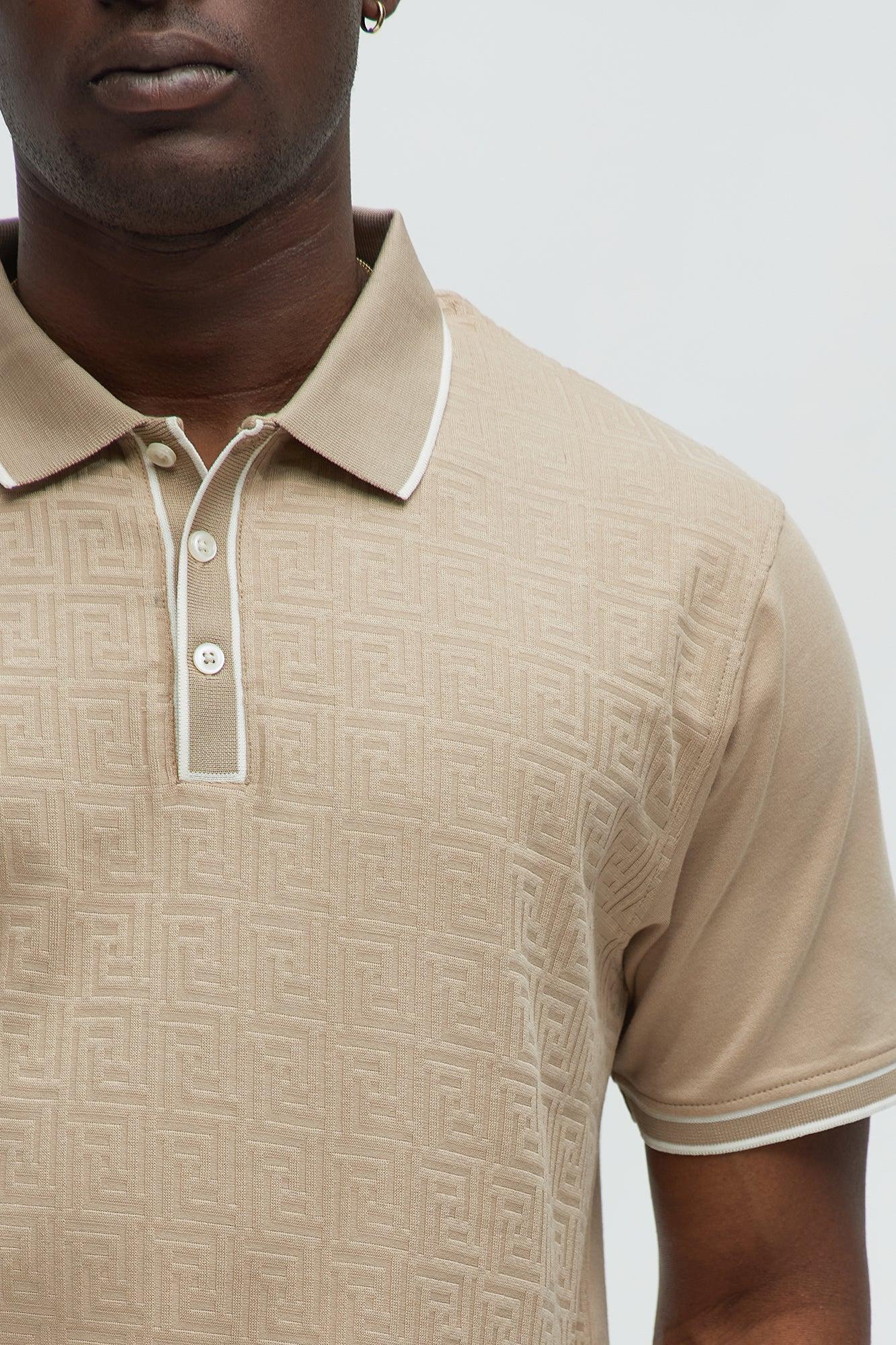 Geo Button Down Collar Textured Polo - Sand Product Image