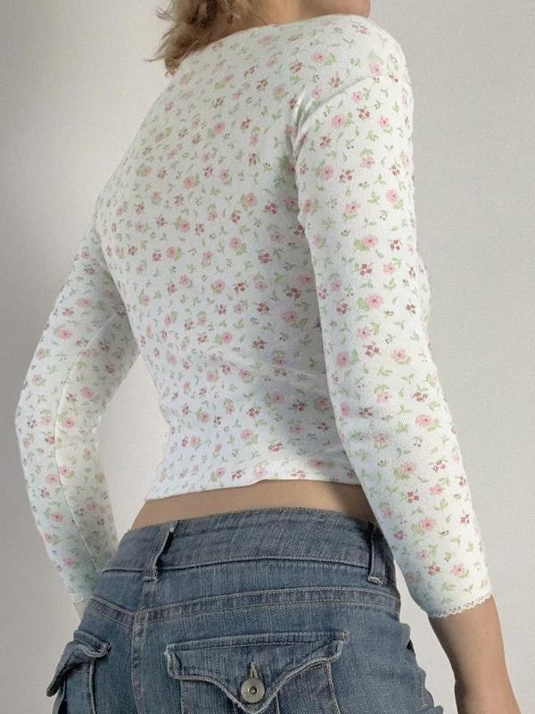 Ditsy Floral Print Crew Neck Long Sleeve Knit Product Image