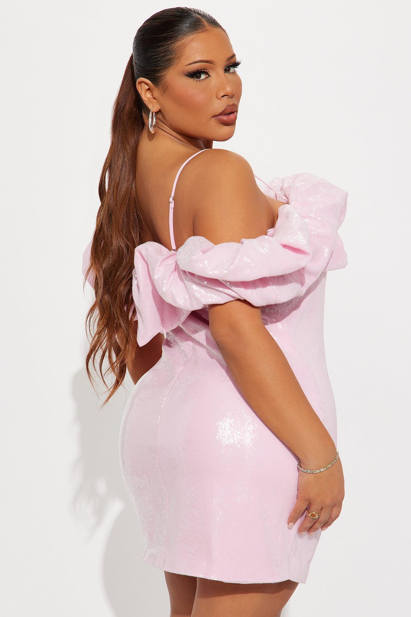 Princess Vibes Ruffle Sequin Mini Dress - Light Pink Female Product Image