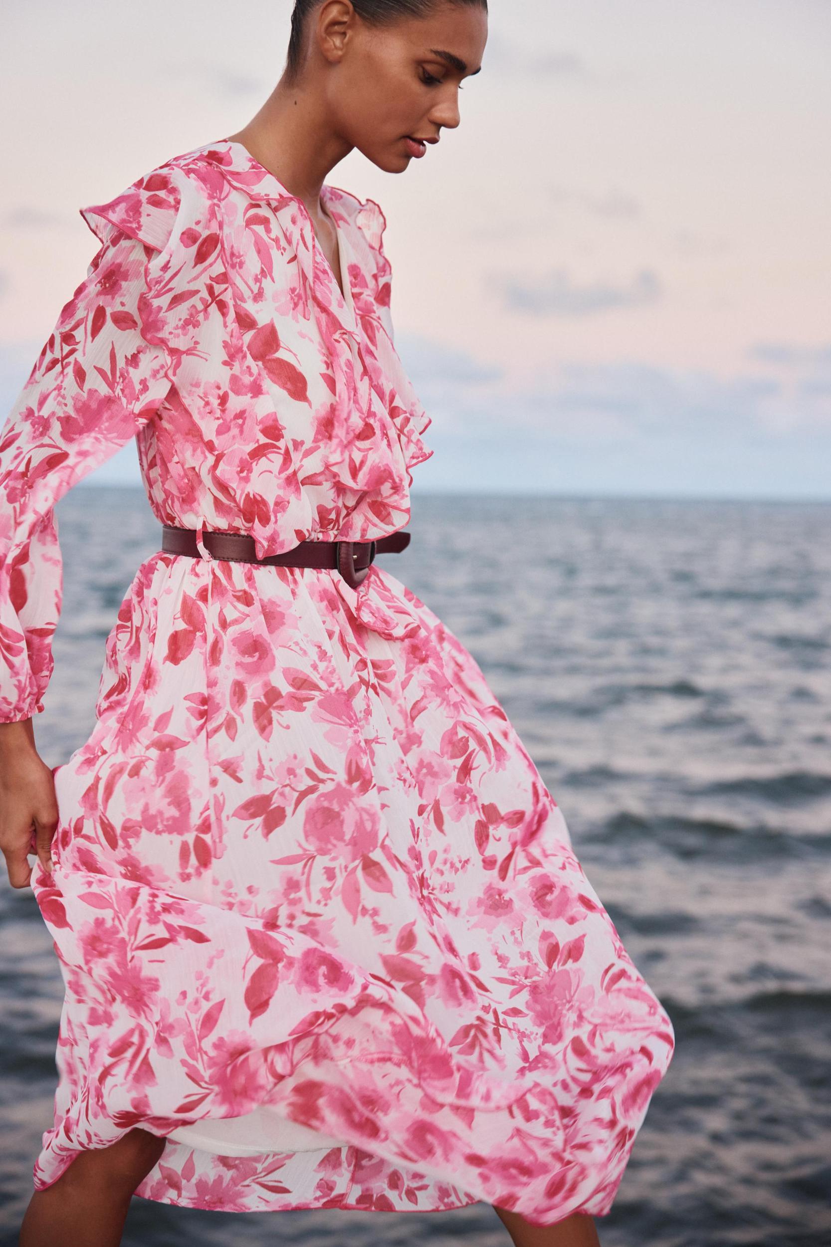 BELTED PRINTED MIDI DRESS Product Image