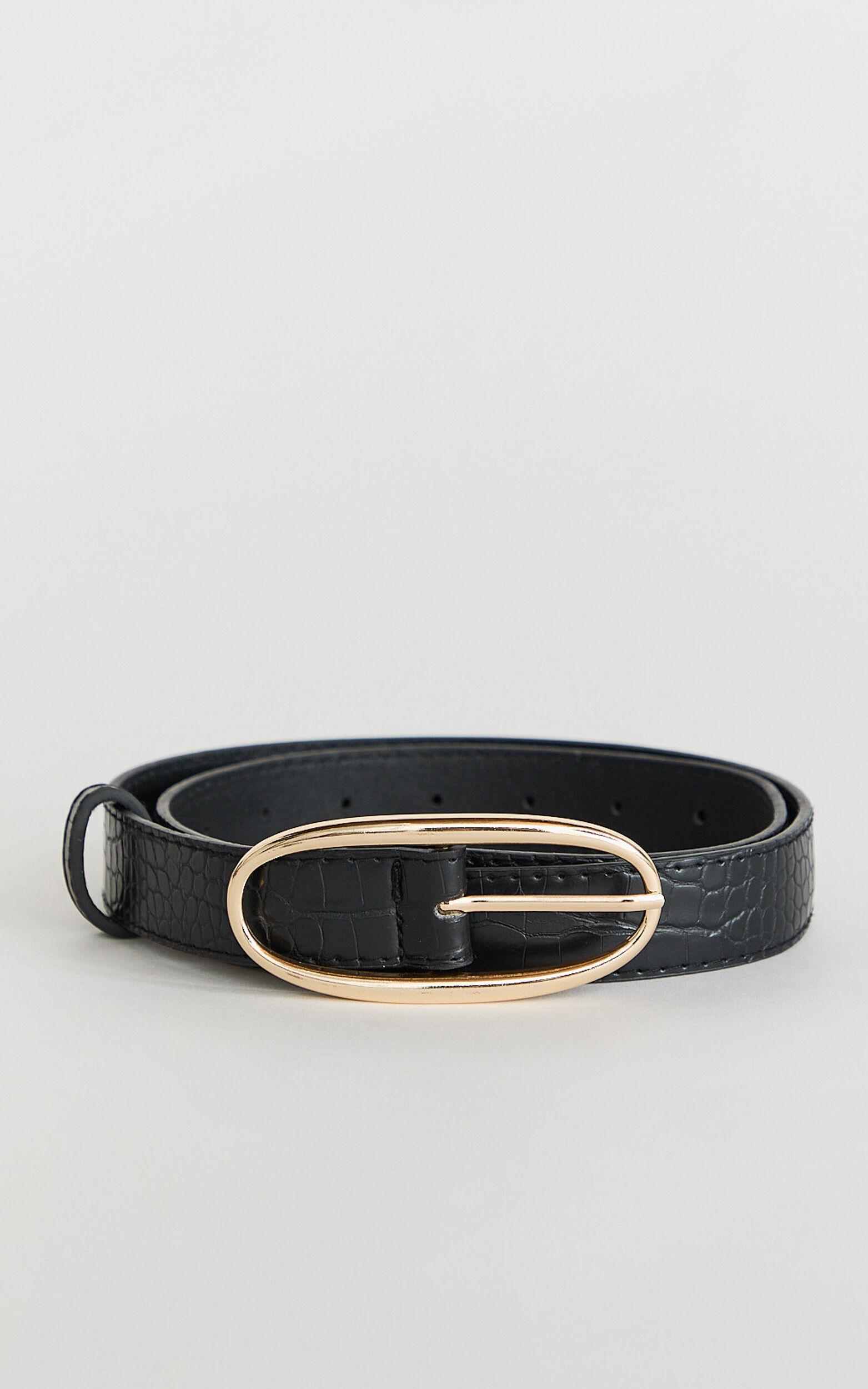 Demi Belt -  Croc Thin Belt in Black Croc Product Image