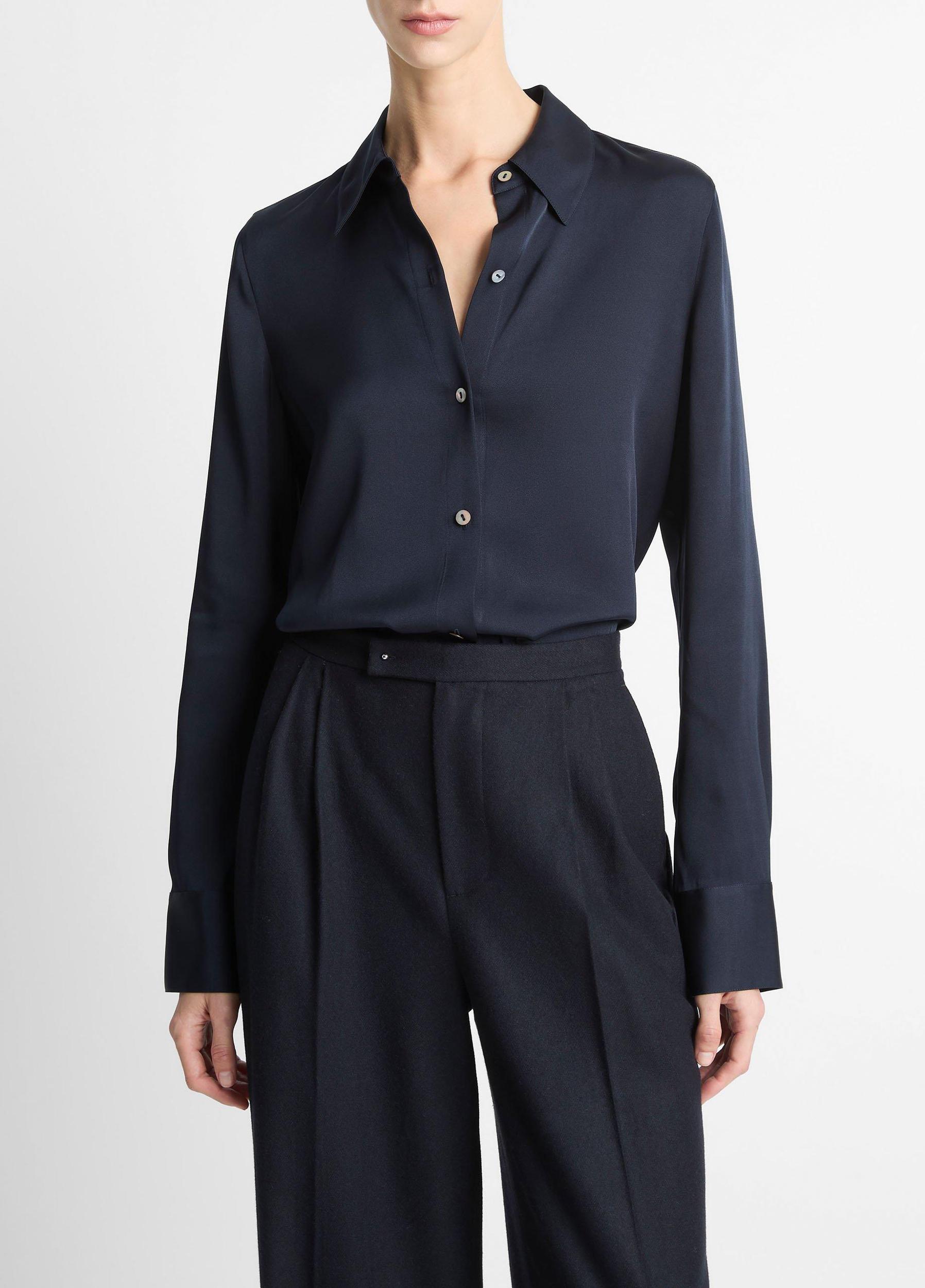 Silk-Blend Slim Button-Front Blouse Product Image