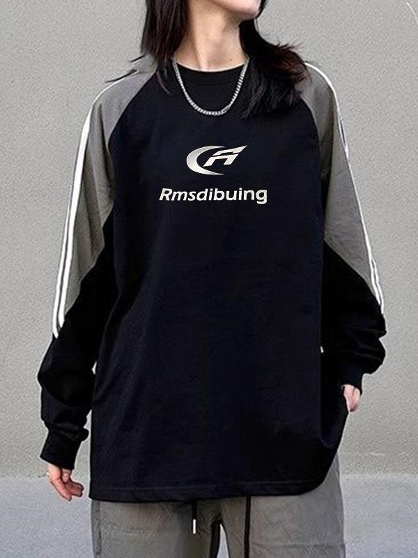 Vintage Print Piping Raglan Crew Neck Sweatshirt Product Image