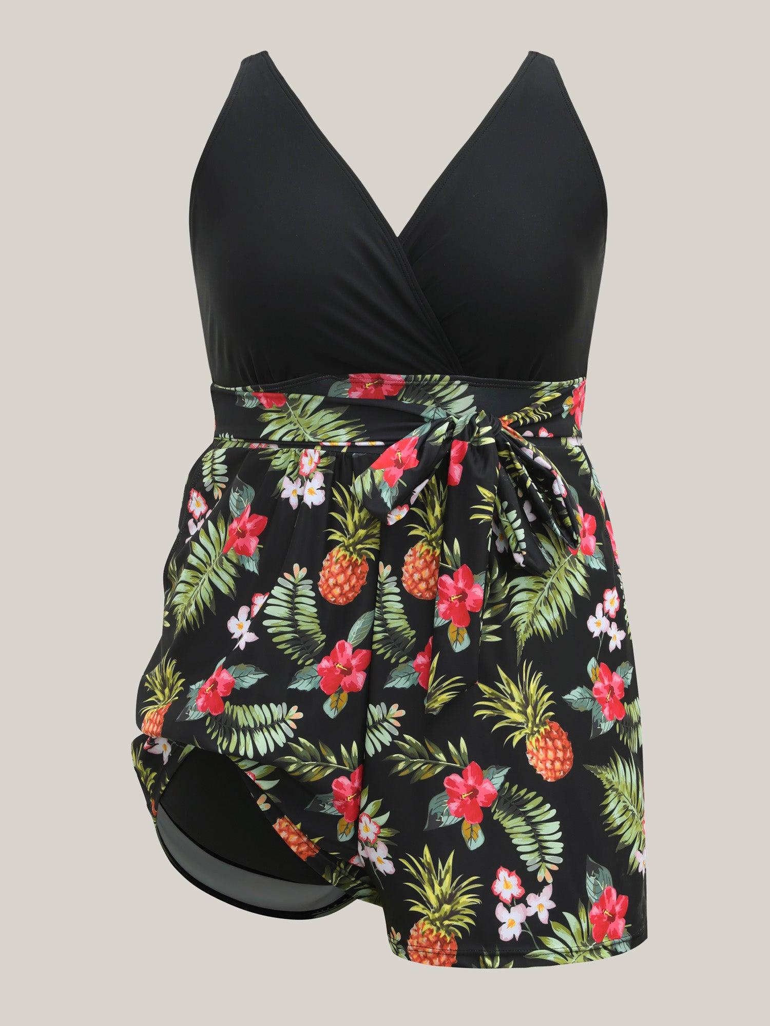 Tropical Floral Pockets One-Piece Swimsuit Female Product Image