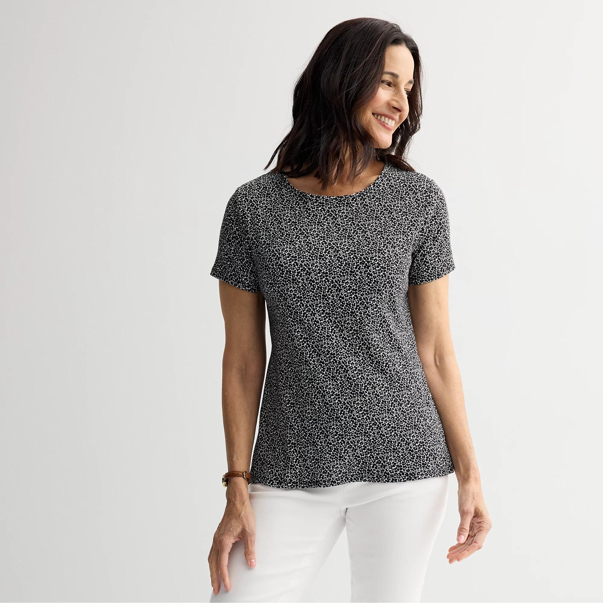 Petite Croft & Barrow® Essential Crewneck Tee, Women's, Size: XS Petite, Black Mini Garden Product Image