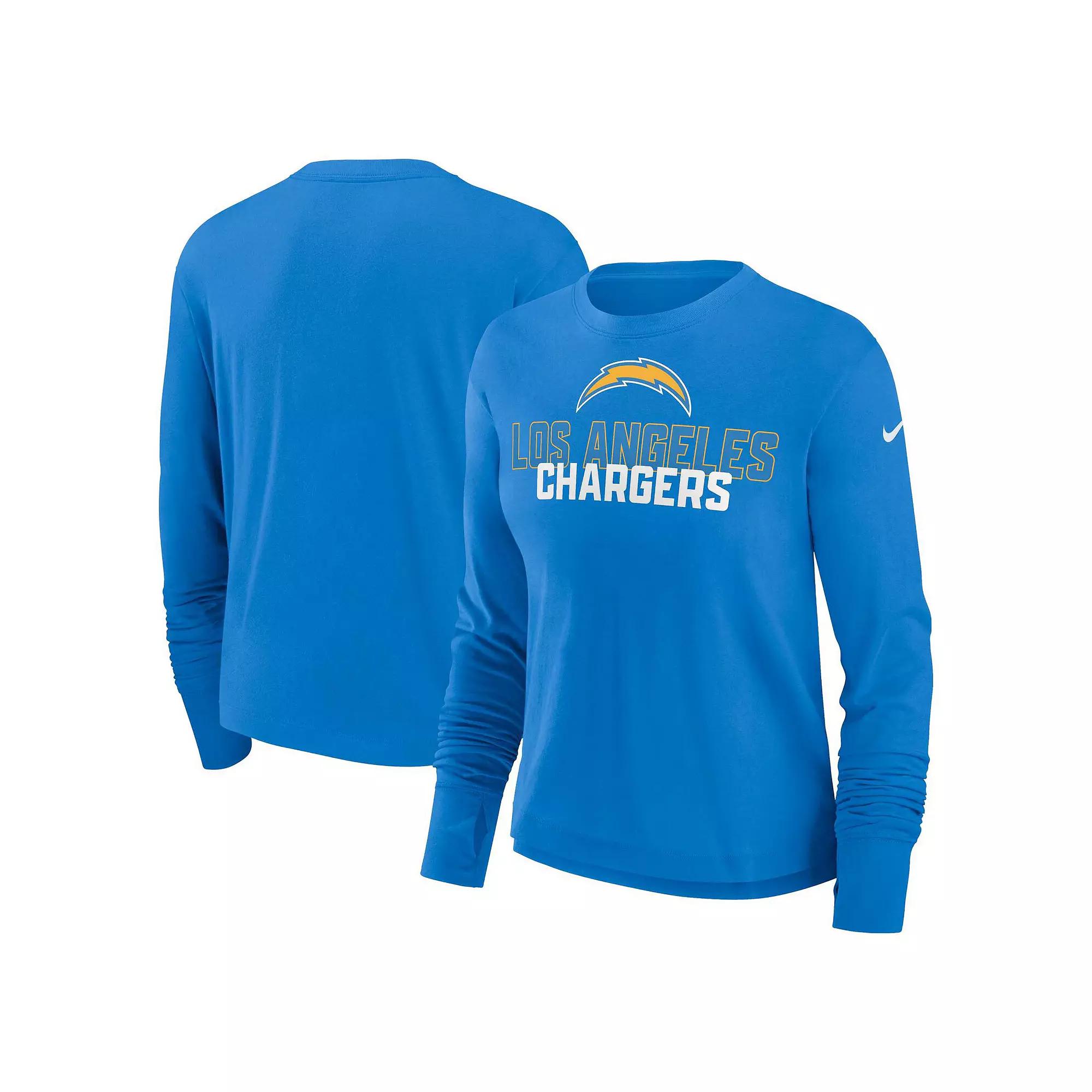 Women's Nike Powder Blue Los Angeles Chargers High Hip Performance Long Sleeve T-Shirt,  Product Image