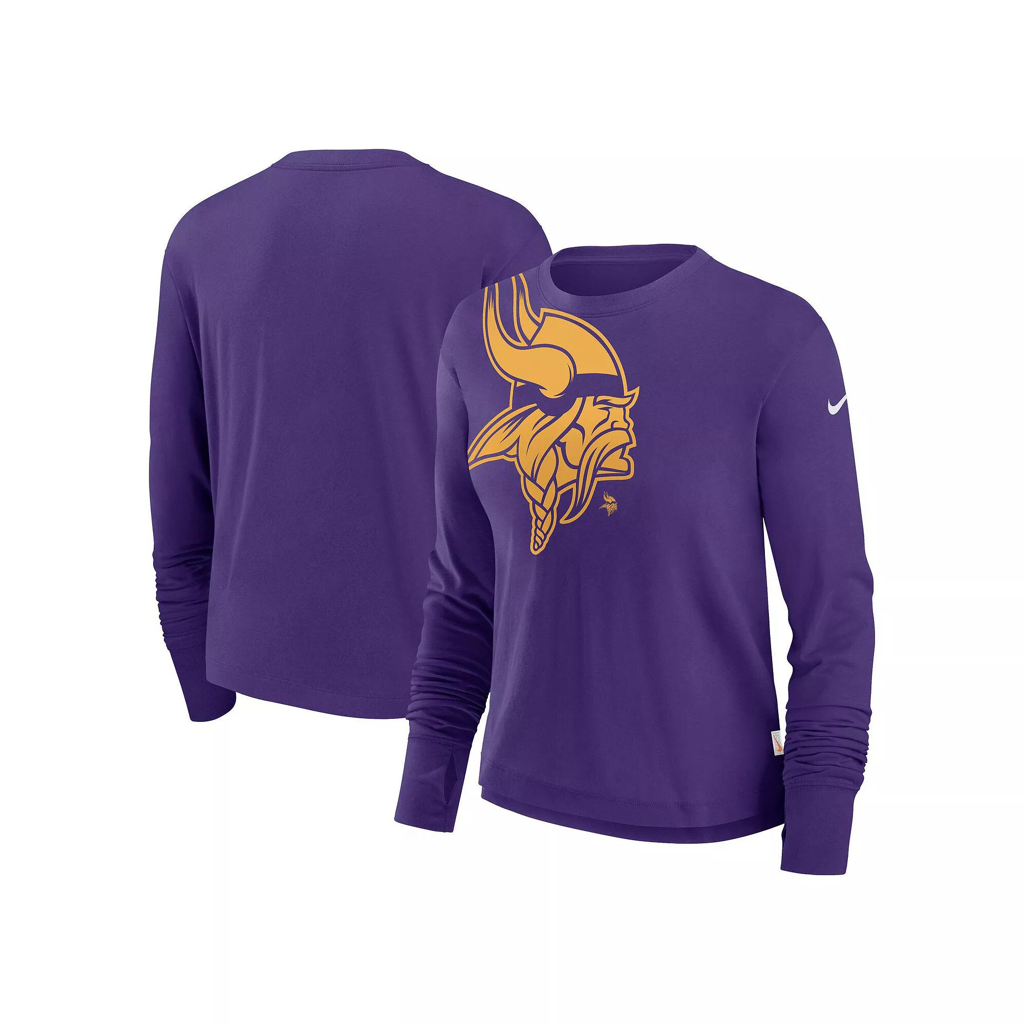 Women's Nike Purple Minnesota Vikings Large Shoulder Logo Cropped Long Sleeve Fashion T-Shirt, Size: XL Product Image