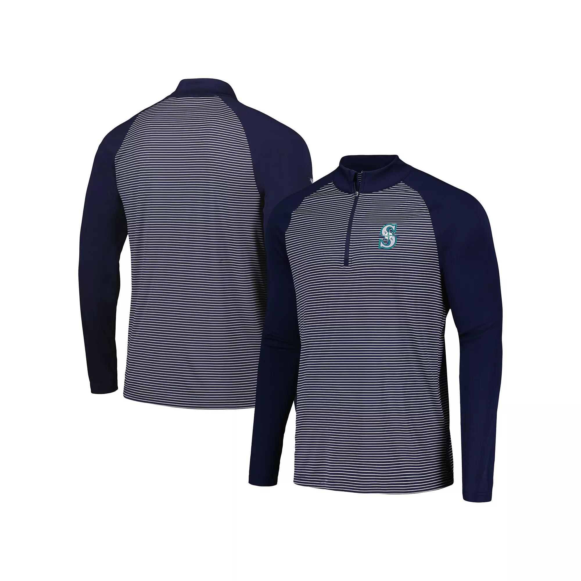 Men's Levelwear Navy Seattle Mariners Charter Striped Raglan Quarter-Zip Top, Size: Large, Blue Product Image