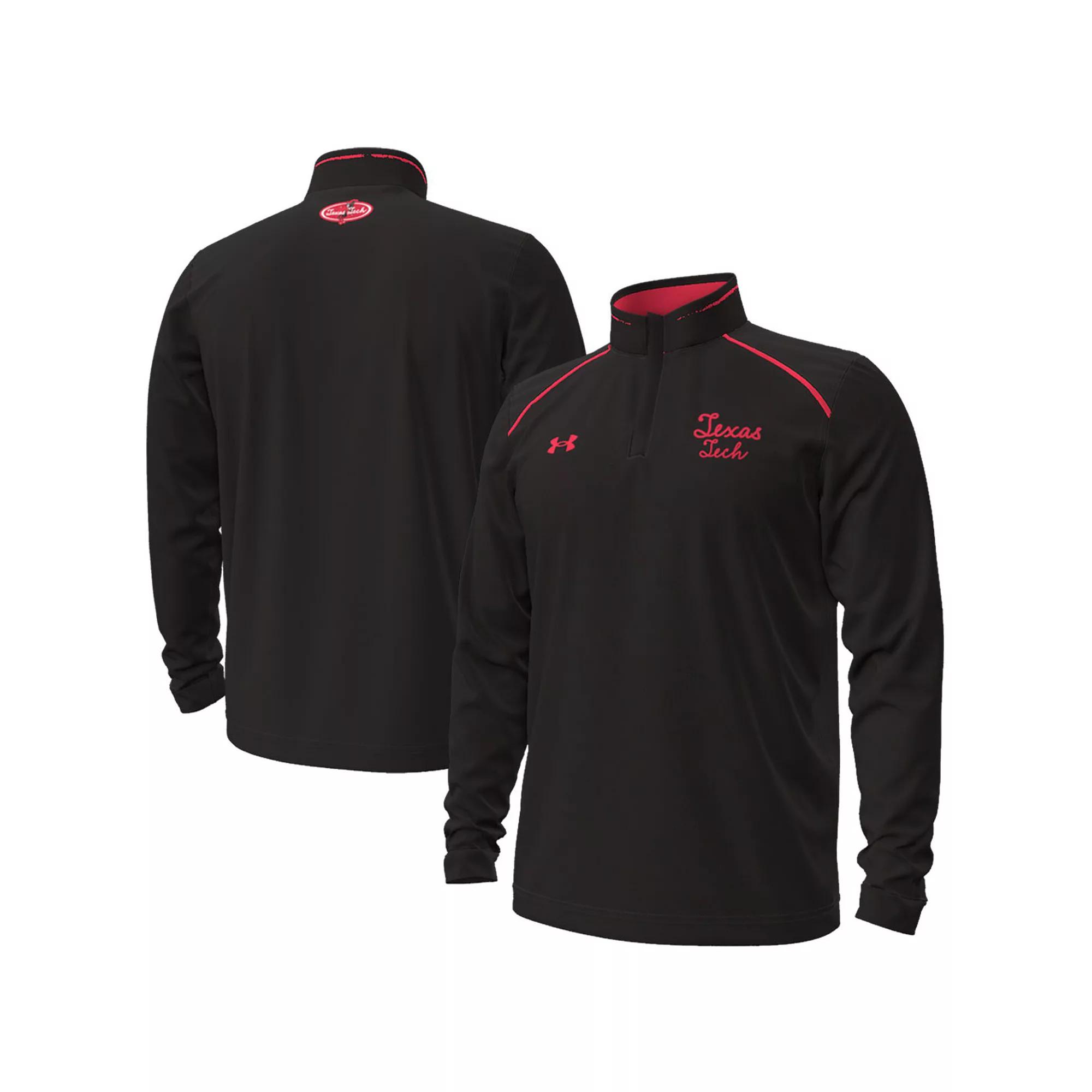 Men's Under Armour Black Texas Tech Red Raiders Throwback Cursive Quarter-Zip Pullover Top,  Product Image