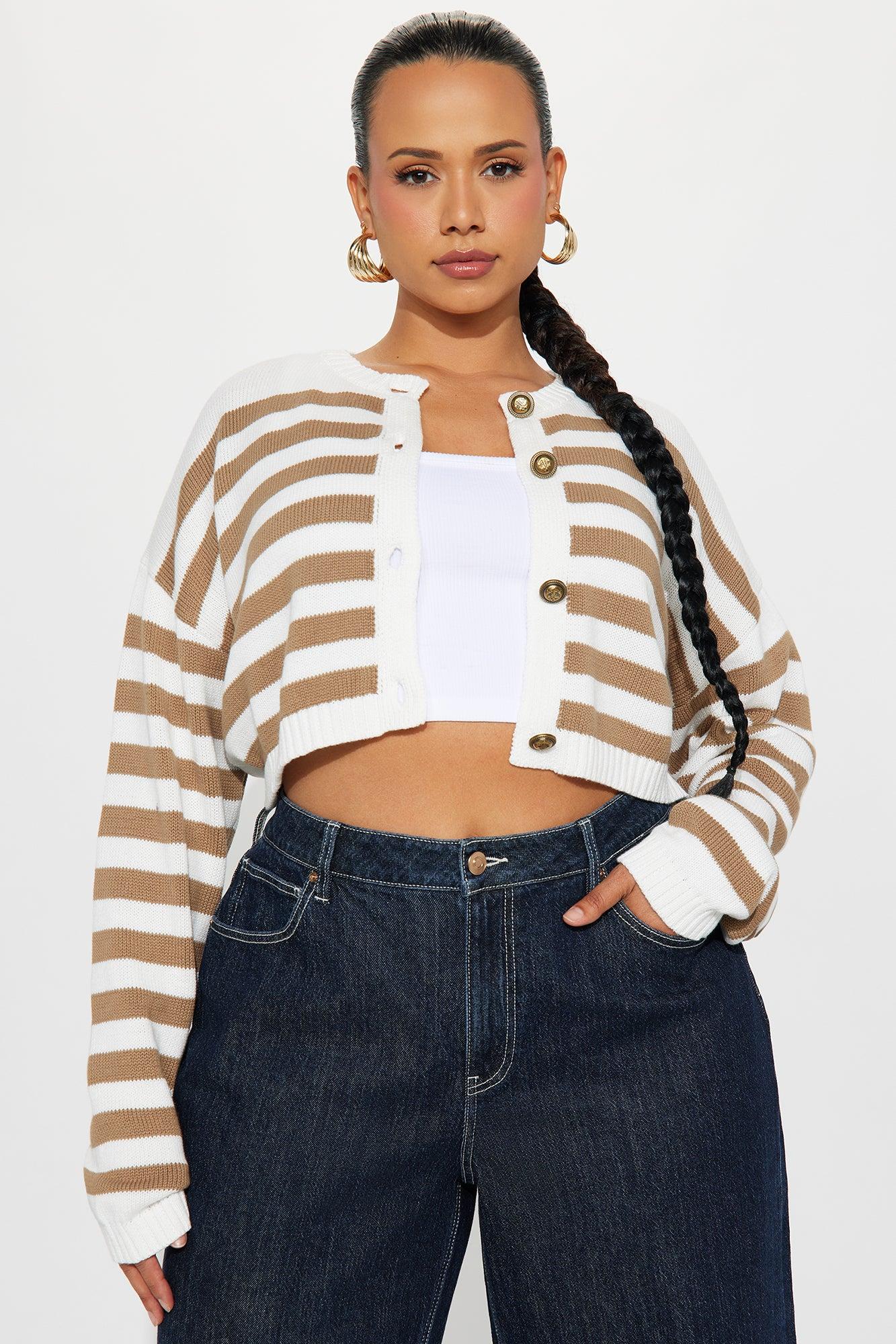 She's Classy Striped Cardigan - Taupe/combo Female Product Image