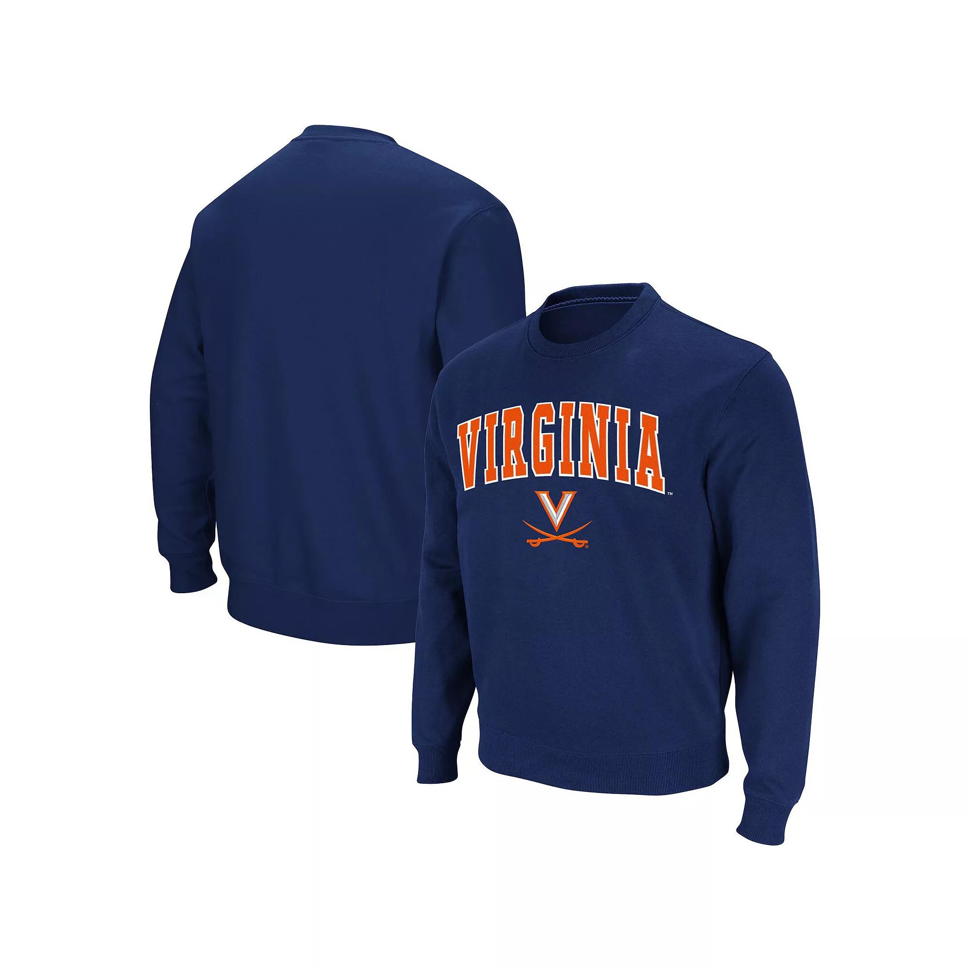 Men's Colosseum Navy Virginia Cavaliers Team Arch & Logo Tackle Twill Pullover Sweatshirt,  Product Image