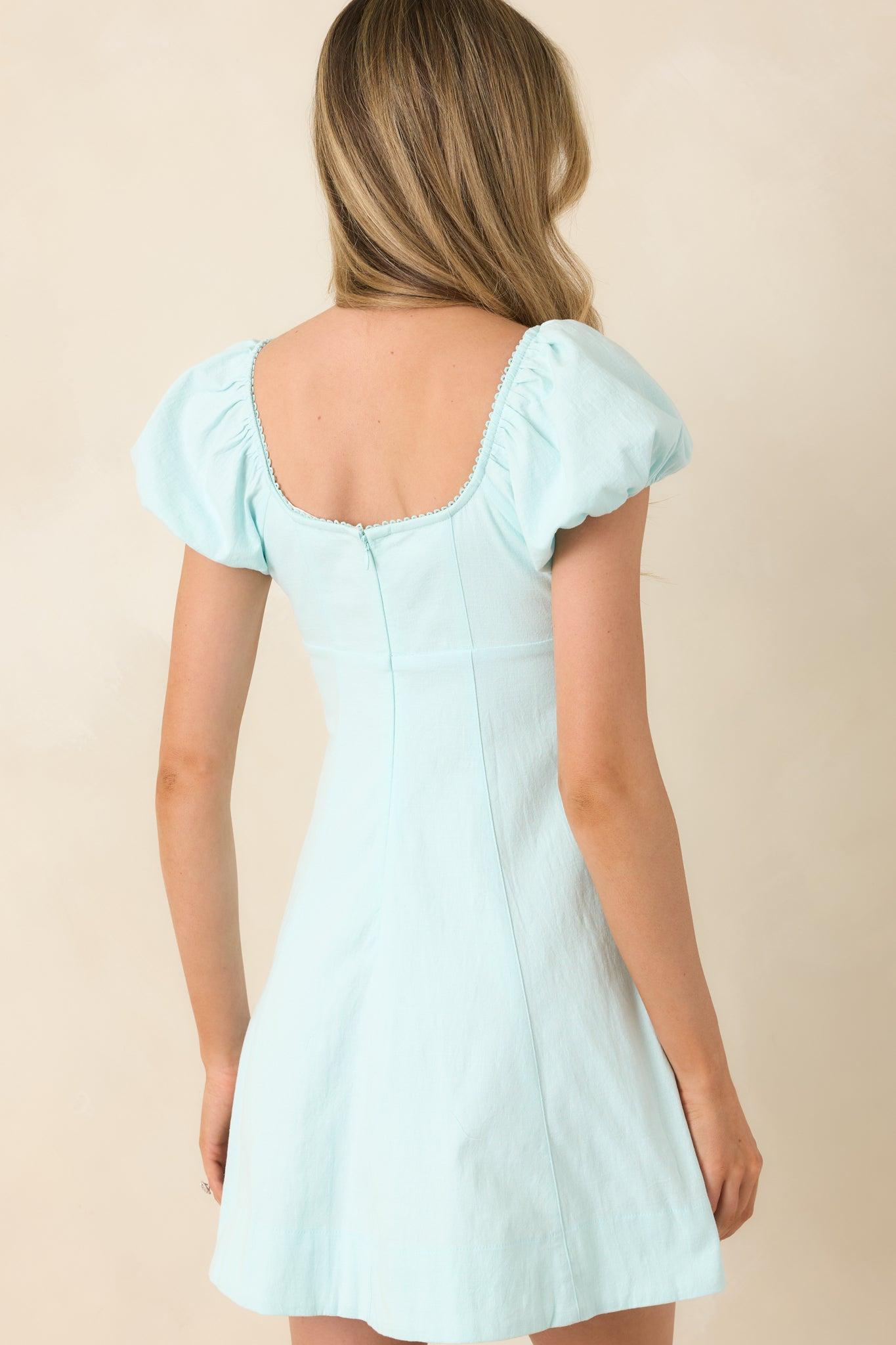 Love Is in the Air Aqua Blue Cotton Peasant Mini Dress Product Image
