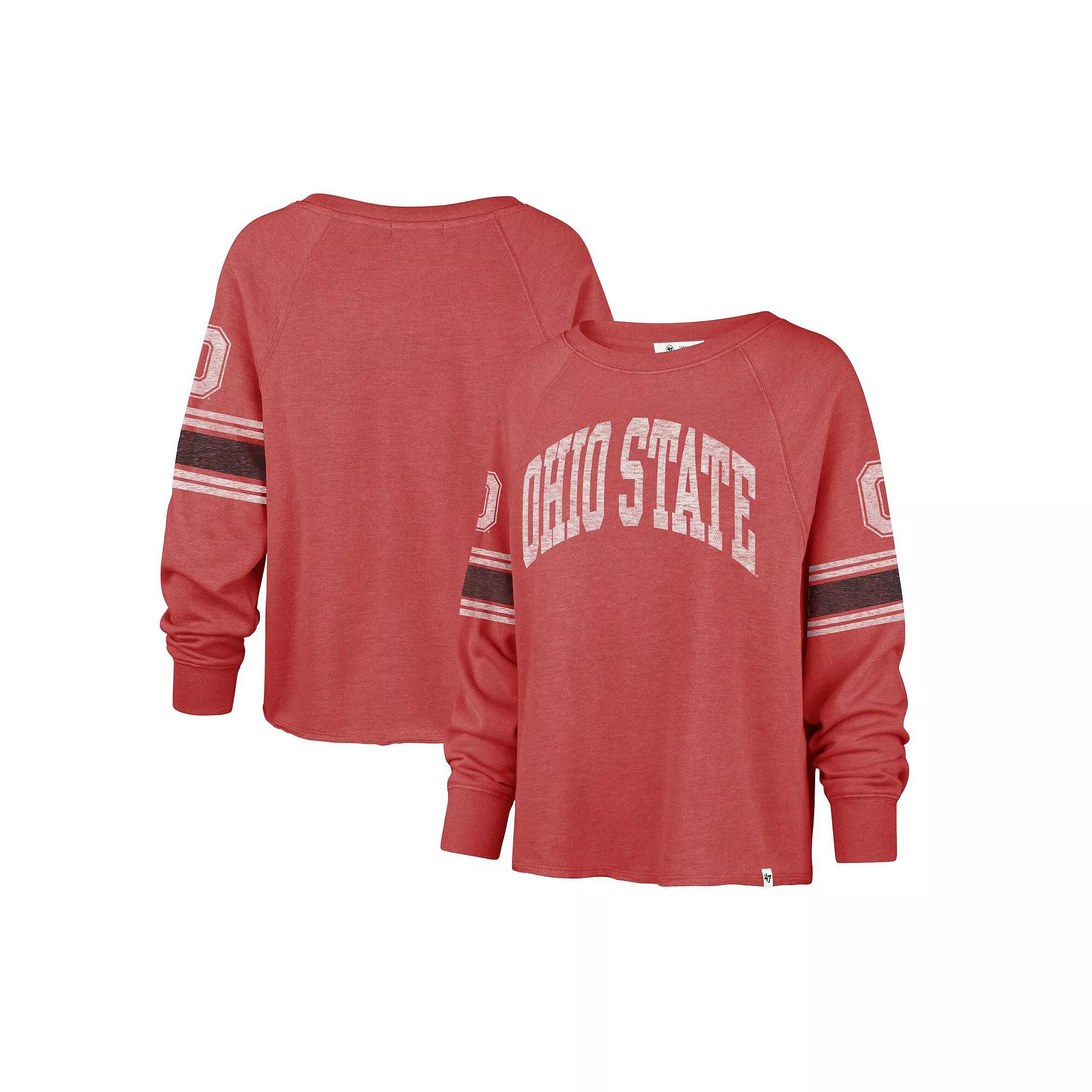 Women's '47 Scarlet Ohio State Buckeyes Allie Modest Raglan Long Sleeve Cropped T-Shirt, Size: Small, Red Product Image