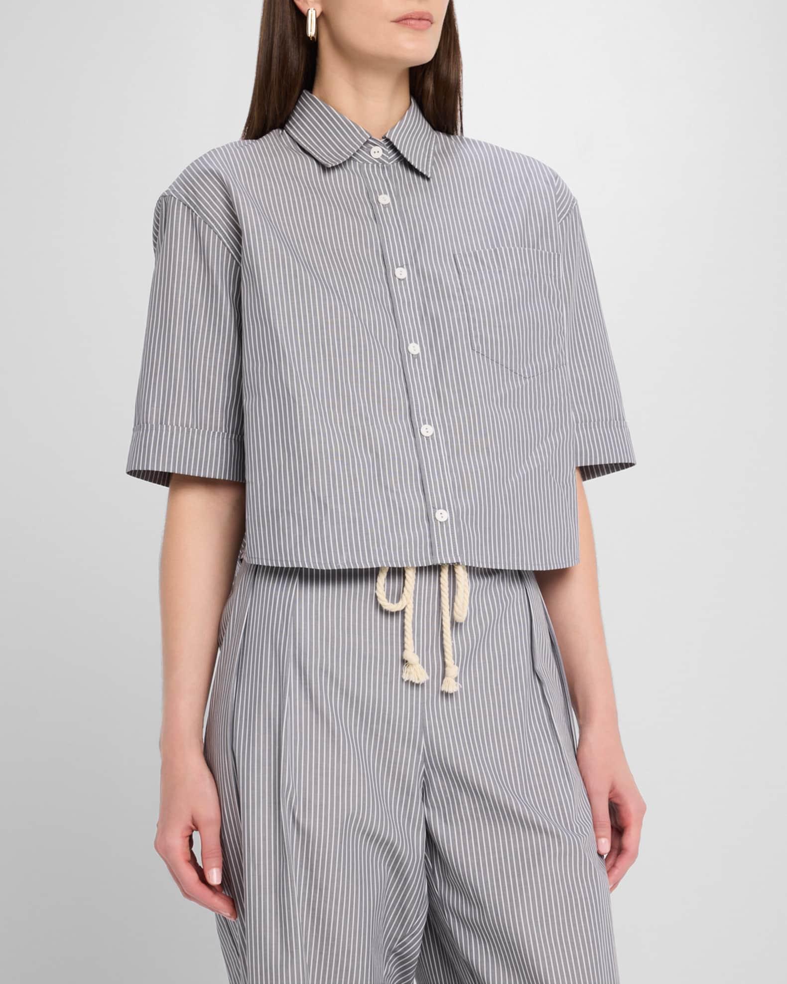 Railroad Stripe Cropped Oversized Shirt Product Image
