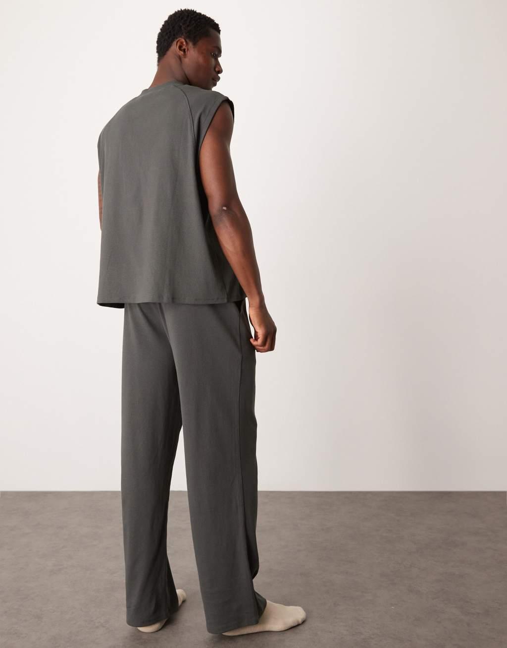 ASOS DESIGN capsule collection oversized tank and pant lounge set in dark gray Product Image