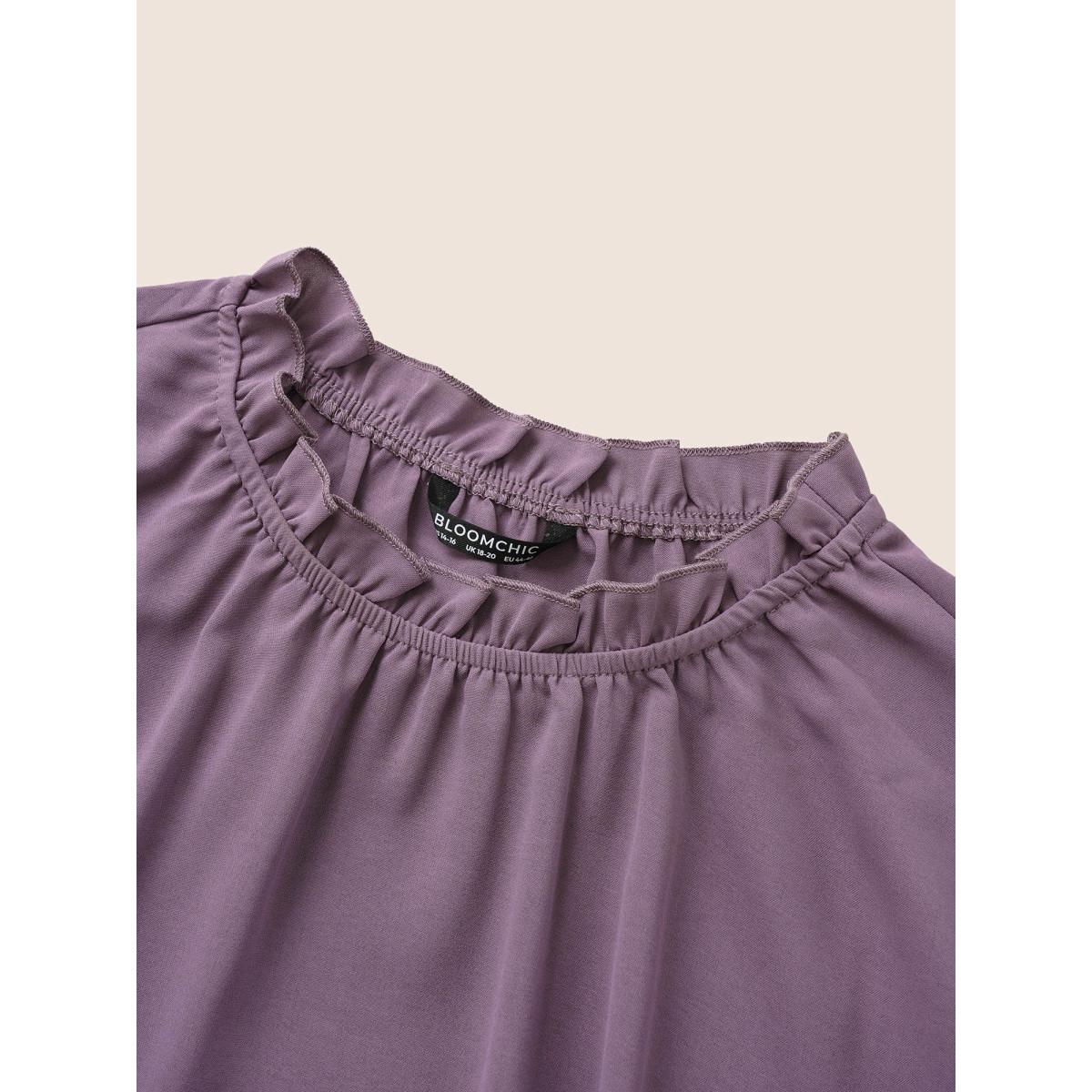 Plus Size Mauve Plain Lantern Sleeve Ruffle Trim Mock Neck Blouse Women Work From Home Long Sleeve Mock Neck Work Blouses BloomChic 12/L Product Image