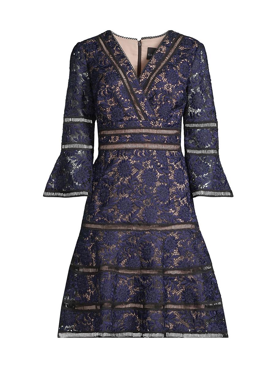 Womens Floral Jacquard Lattice Trim Fit & Flare Midi-Dress Product Image