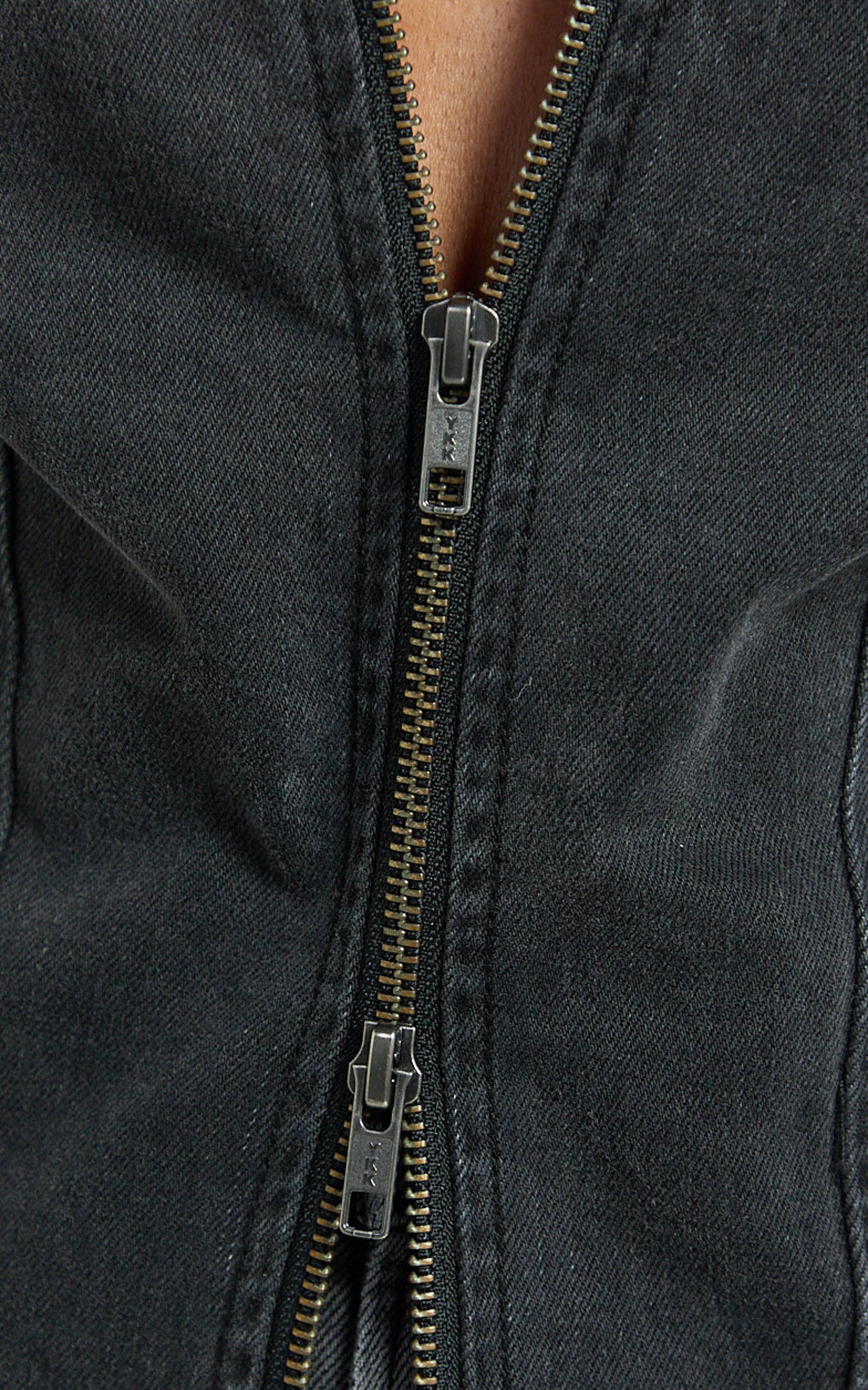 Bellerose Top - Front Zip Denim Fitted Top in Washed Black Product Image