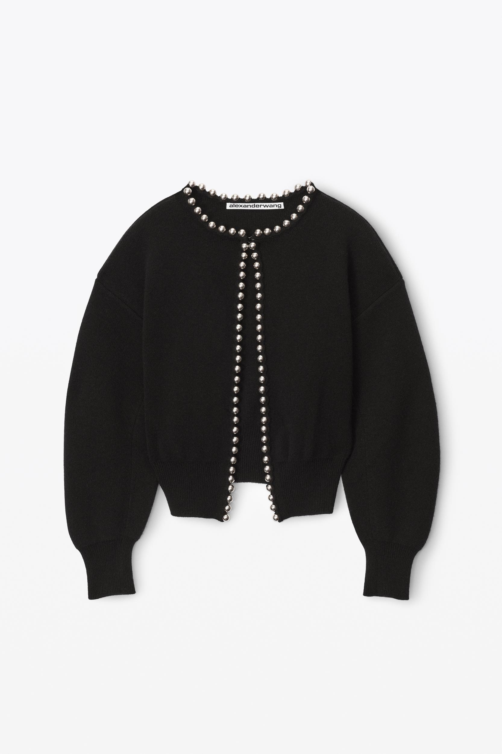 Crewneck Cardigan With Ball Chain Trim Product Image
