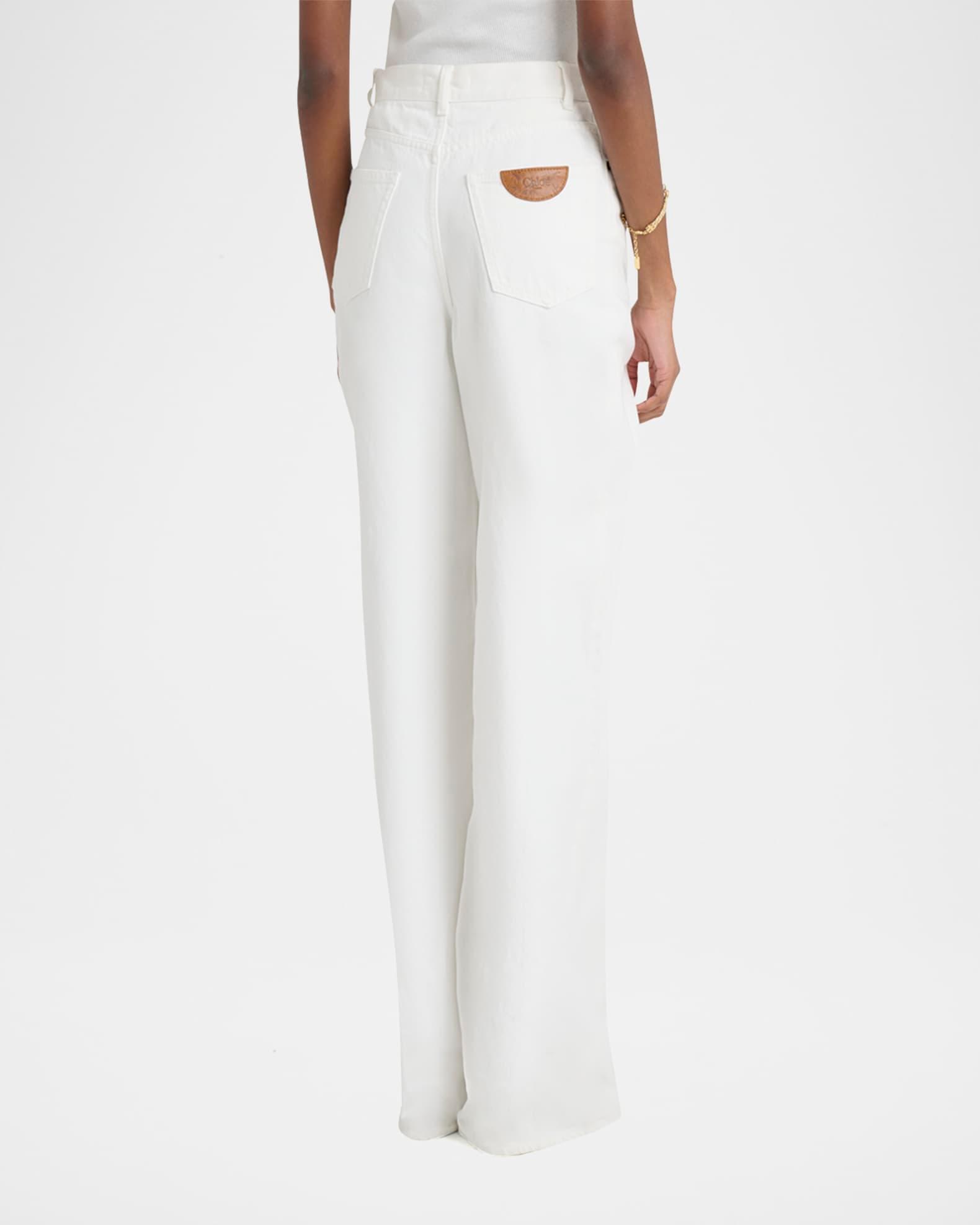 High-Rise White Denim Wide-Leg Palazzo Pants Product Image
