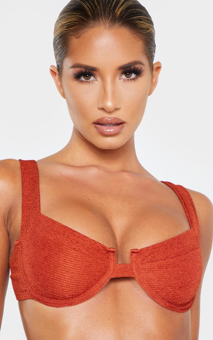 Brown Mini Crinkle Underwired Square Neck Bikini Top Product Image