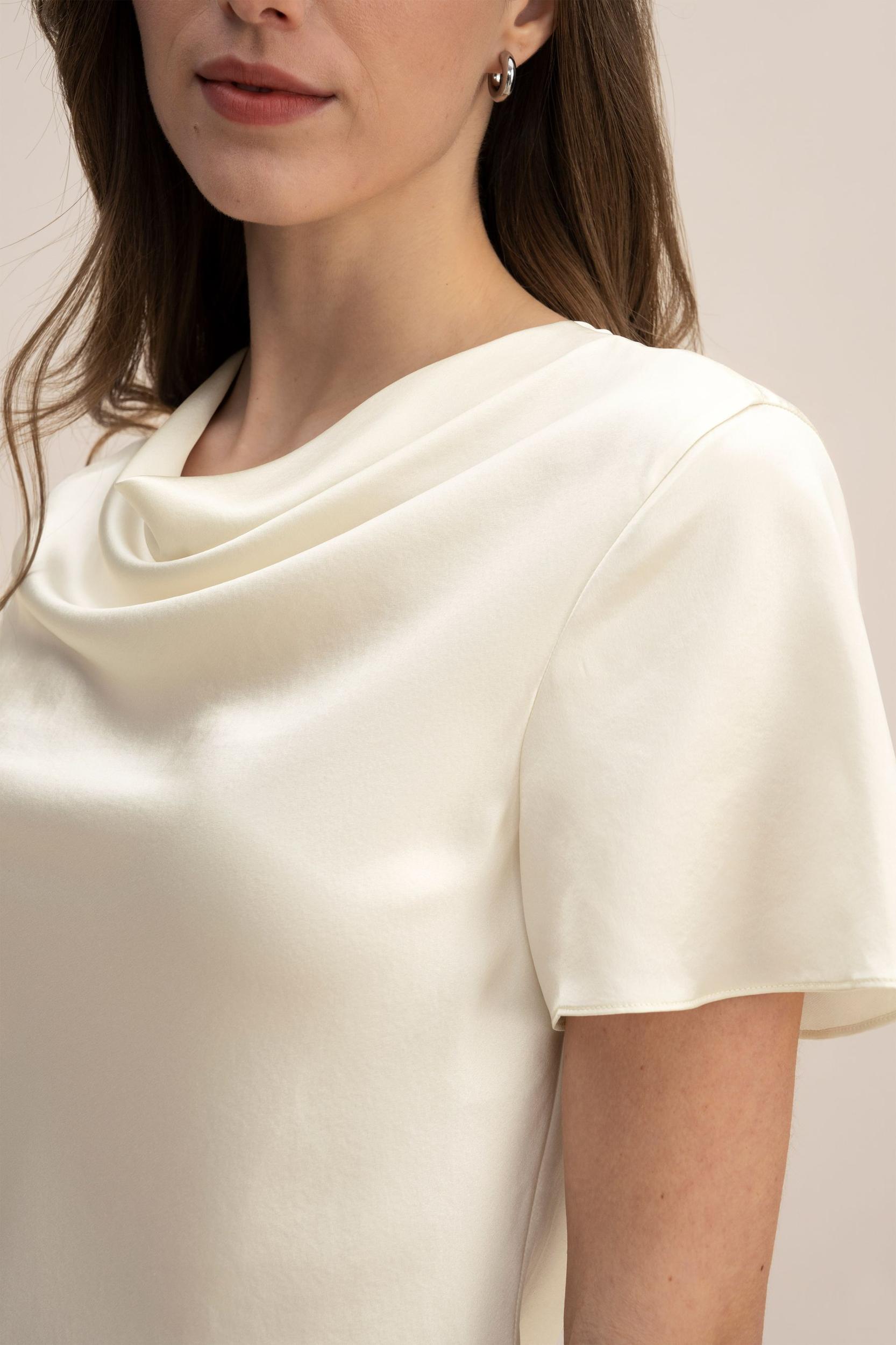 LILYSILK Women's Silk Cowl Neck Top, Smooth Charmeuse, Lily White, Size 10 Product Image