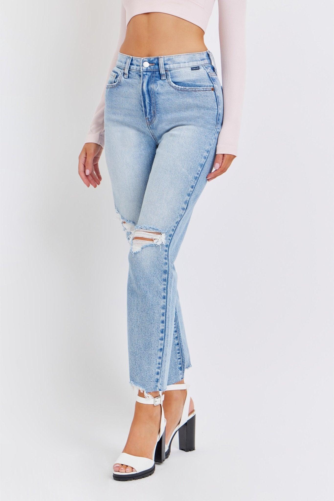 Light Wash High Rise Distressed Straight Leg Jeans - FINAL SALE Product Image