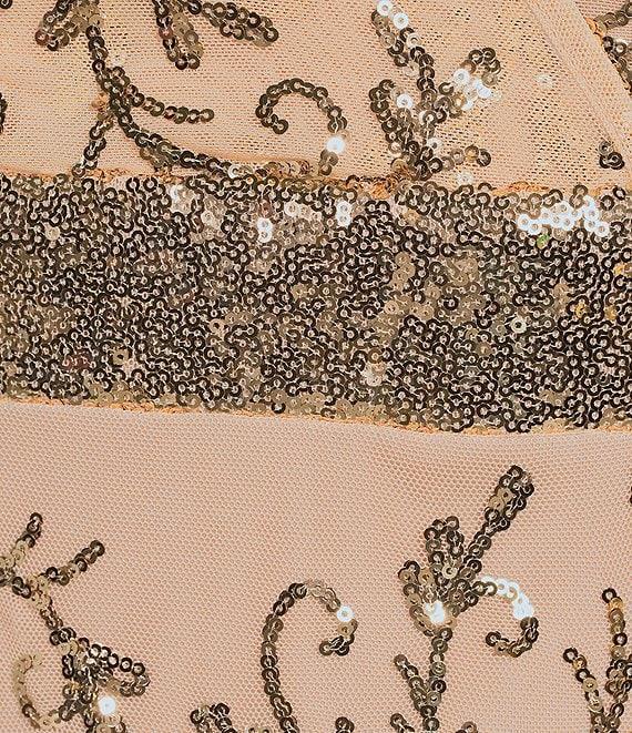 R & M Richards Godet Skirt V-Neck Short Sleeve Sequin Power Mesh Dress Product Image