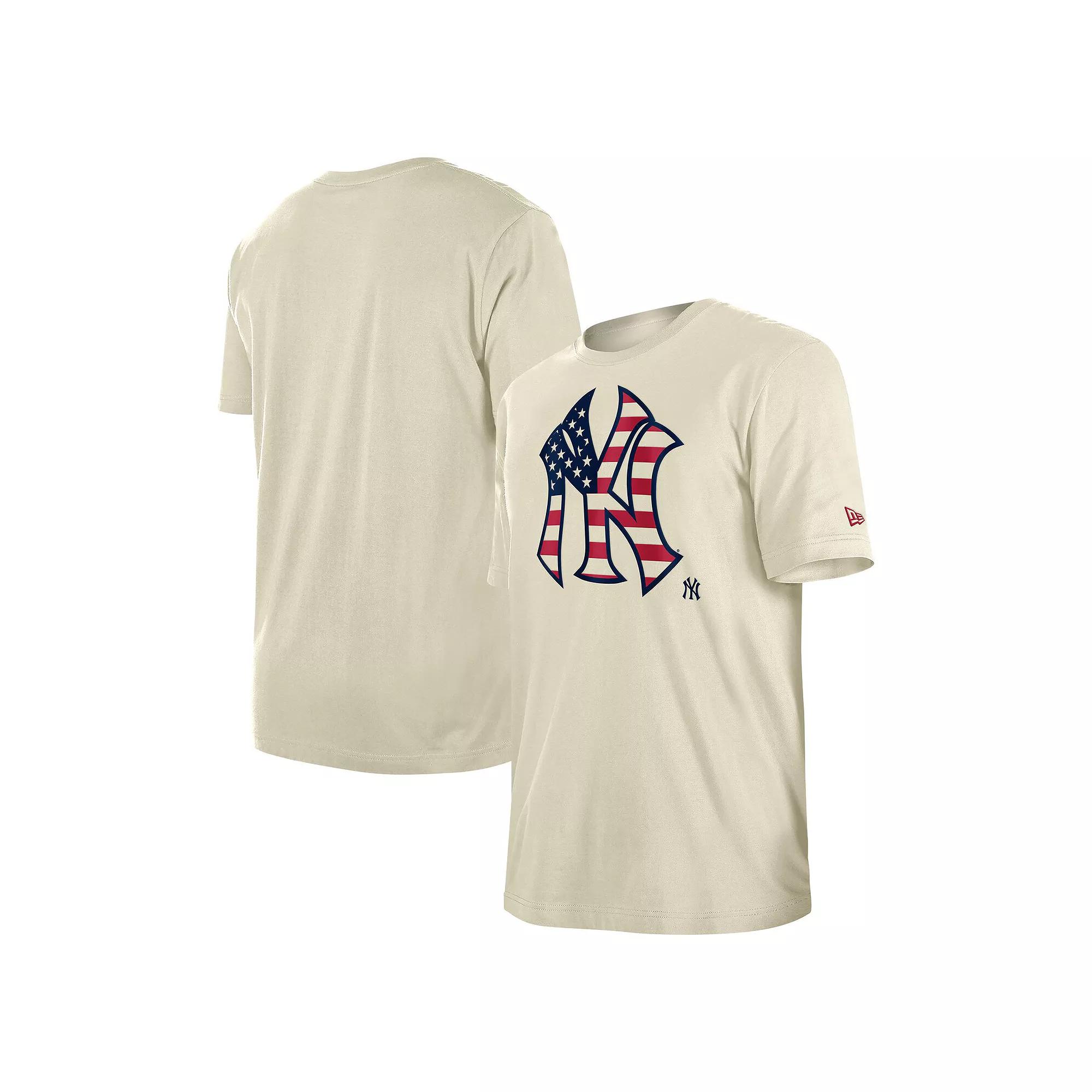 Men's New Era Cream New York Yankees 4th of July Flag Fill T-Shirt, Size: Small, Beige Product Image