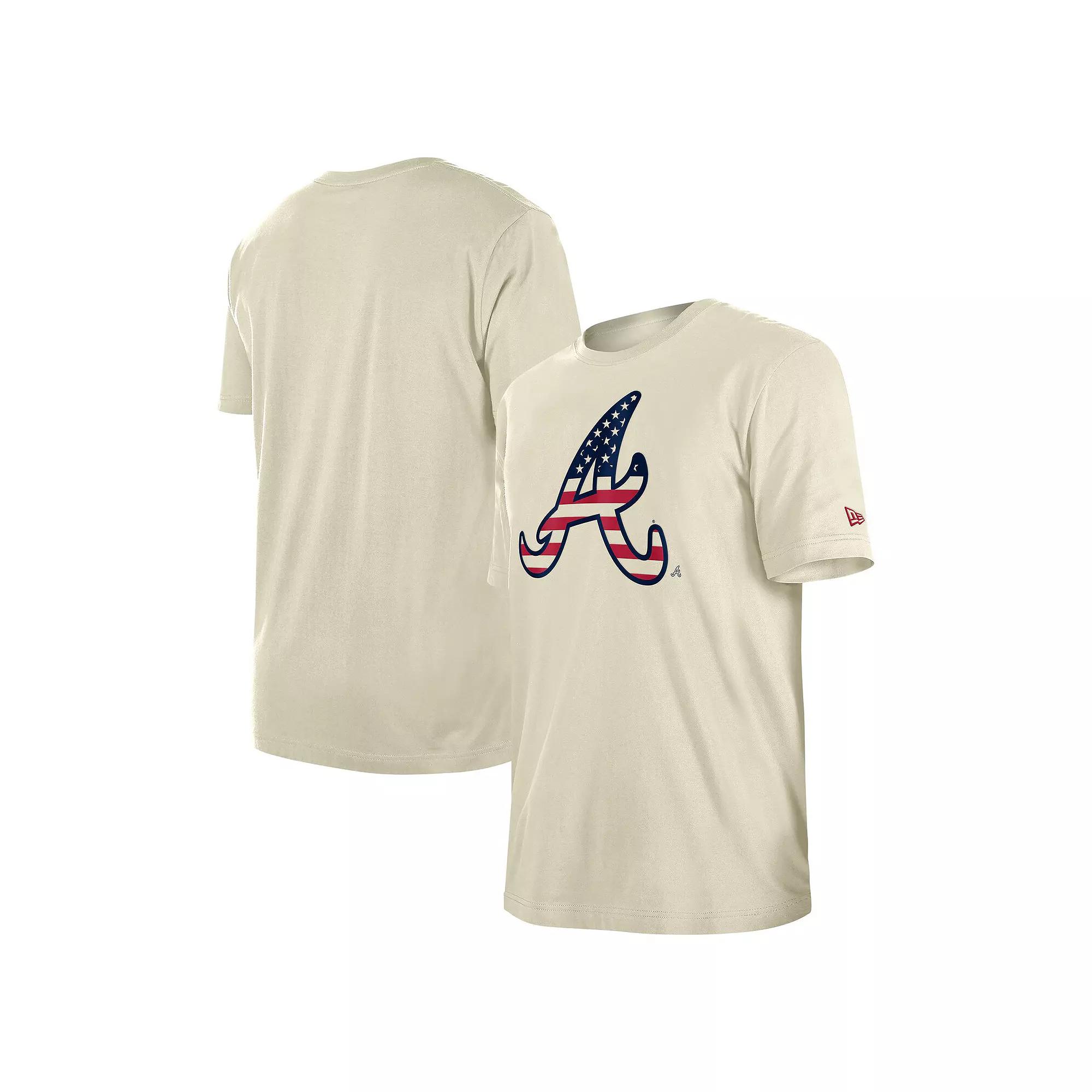 Men's New Era Cream Atlanta Braves 4th of July Flag Fill T-Shirt, Size: Medium, Beige Product Image