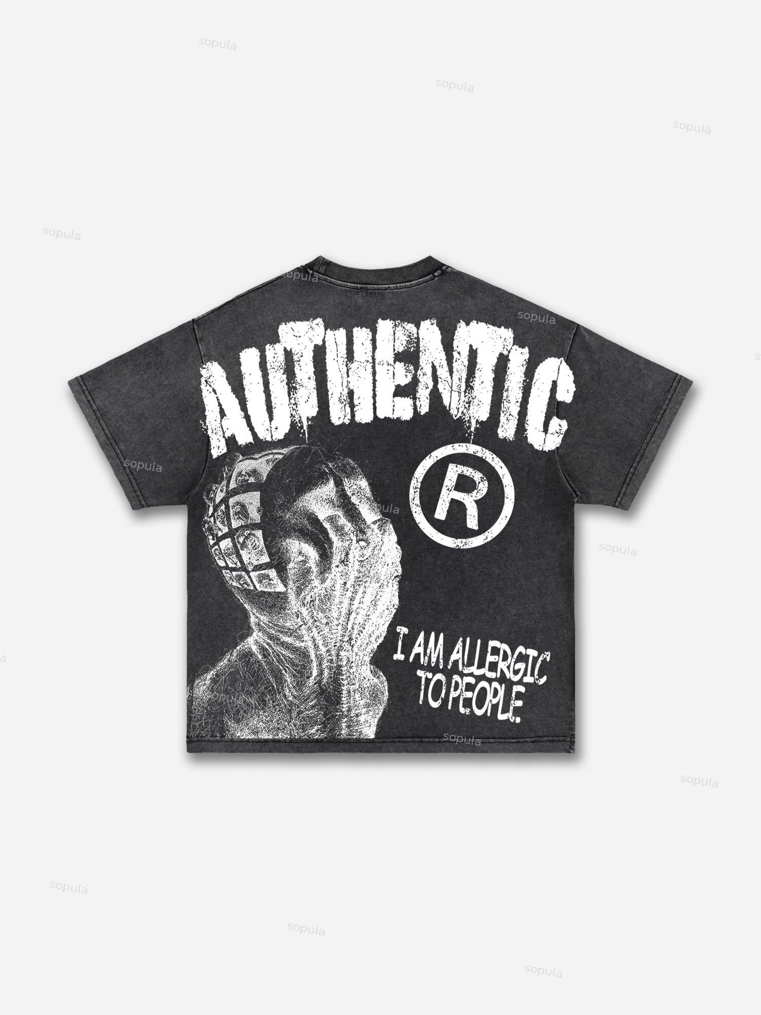 Vintage I Am Allergic To People Graphic Print Acid Wash T-shirt Product Image