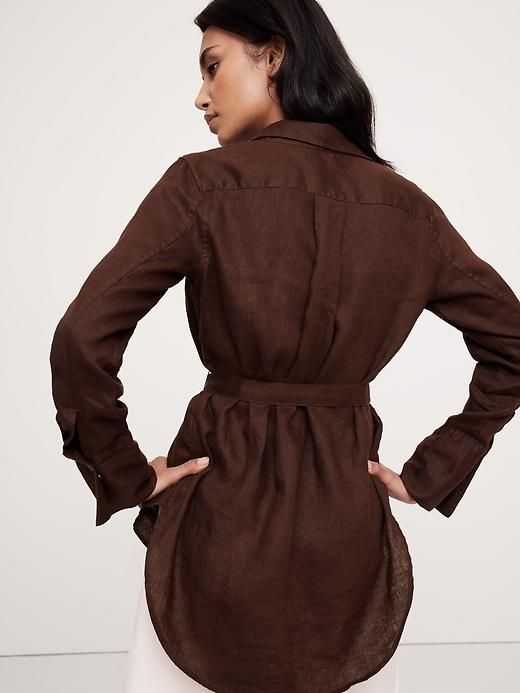 Linen Belted Tunic Shirt Product Image
