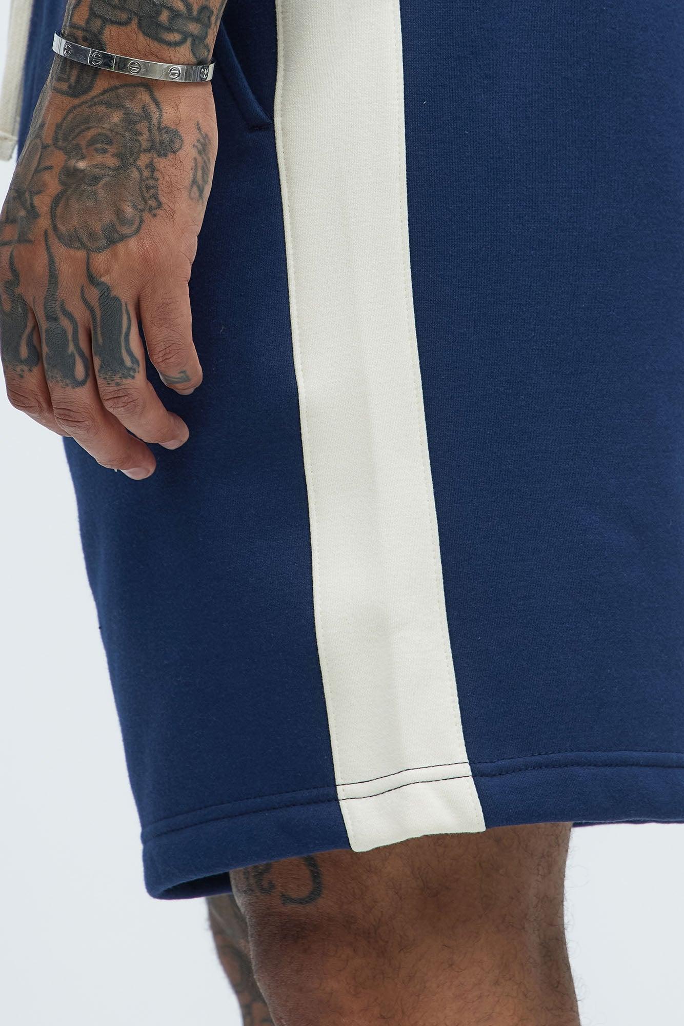 Tyson Oversized Heavyweight Striped Shorts - Navy Product Image