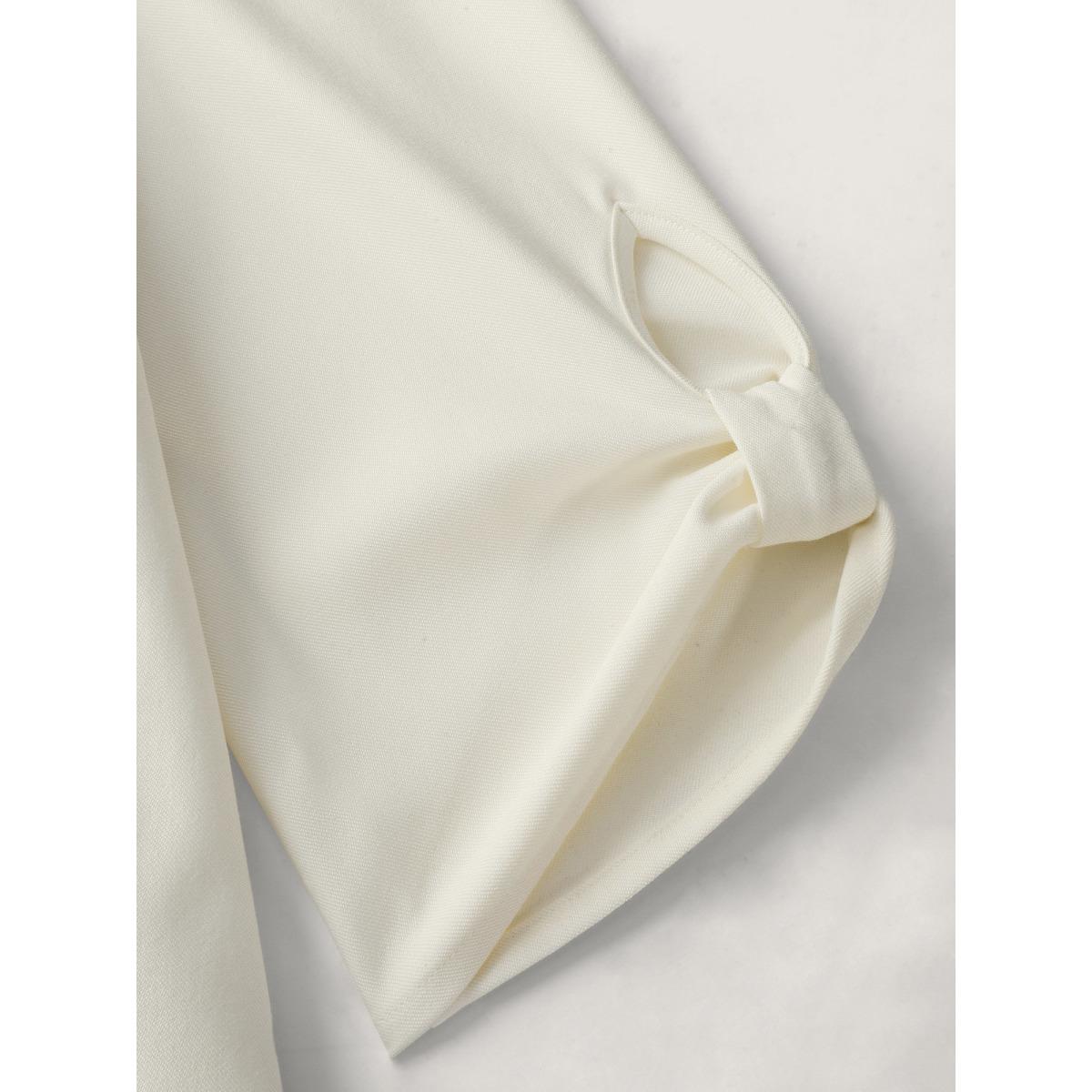 Plus Size Pleated Split Neck Waist-Tie Maxi Dress Ivory Women Office Belted Notched collar Extra Long Sleeve Curvy BloomChic 22-24/3X Product Image