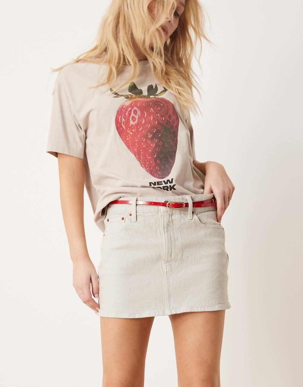 Abercrombie & Fitch denim mini skirt in light gray Product Image