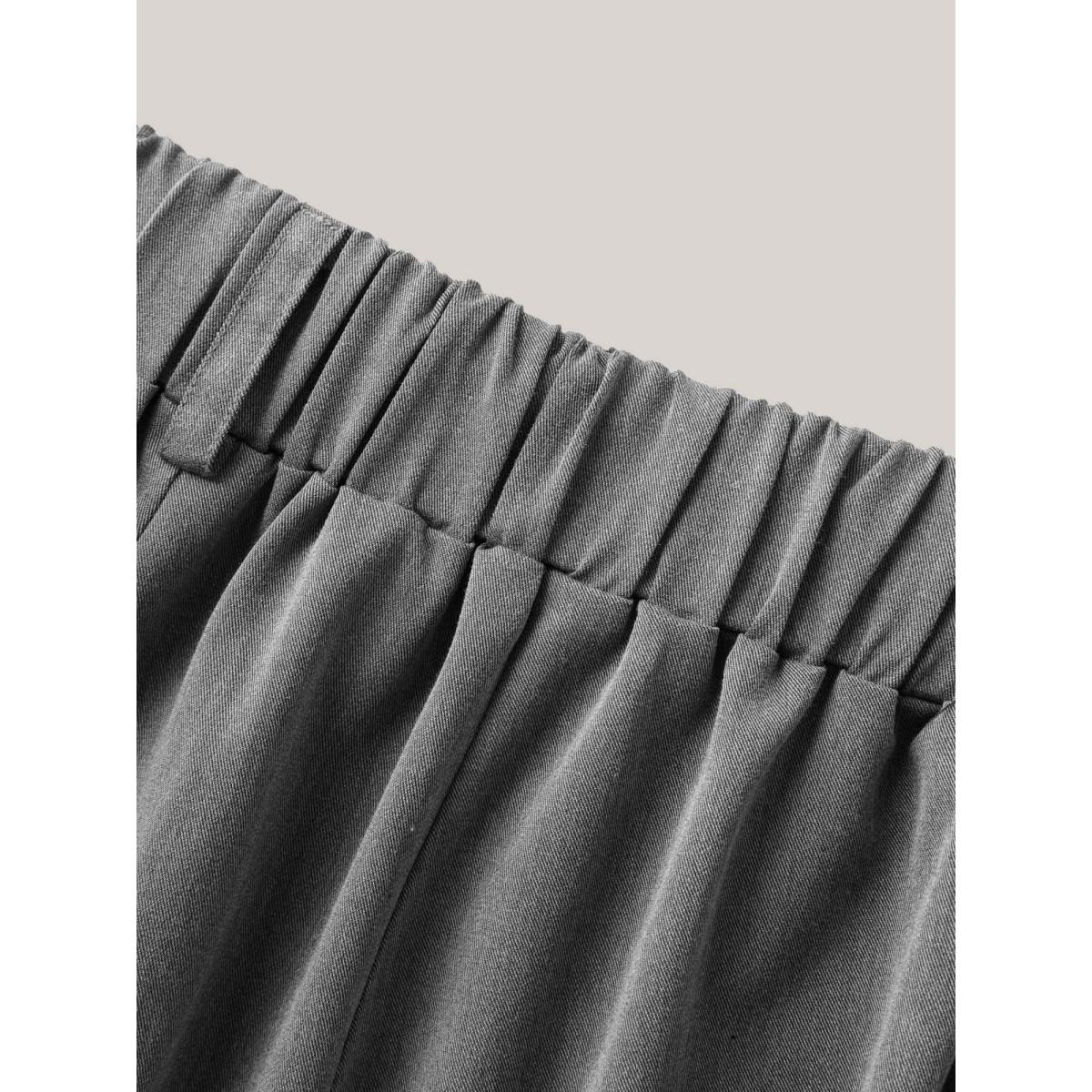 Plus Size Mid Waist Rolled Hem Straight-Leg Solid Pants Women DimGray At the Office Straight Leg Mid Rise Office Pants BloomChic 22-24/3X Product Image