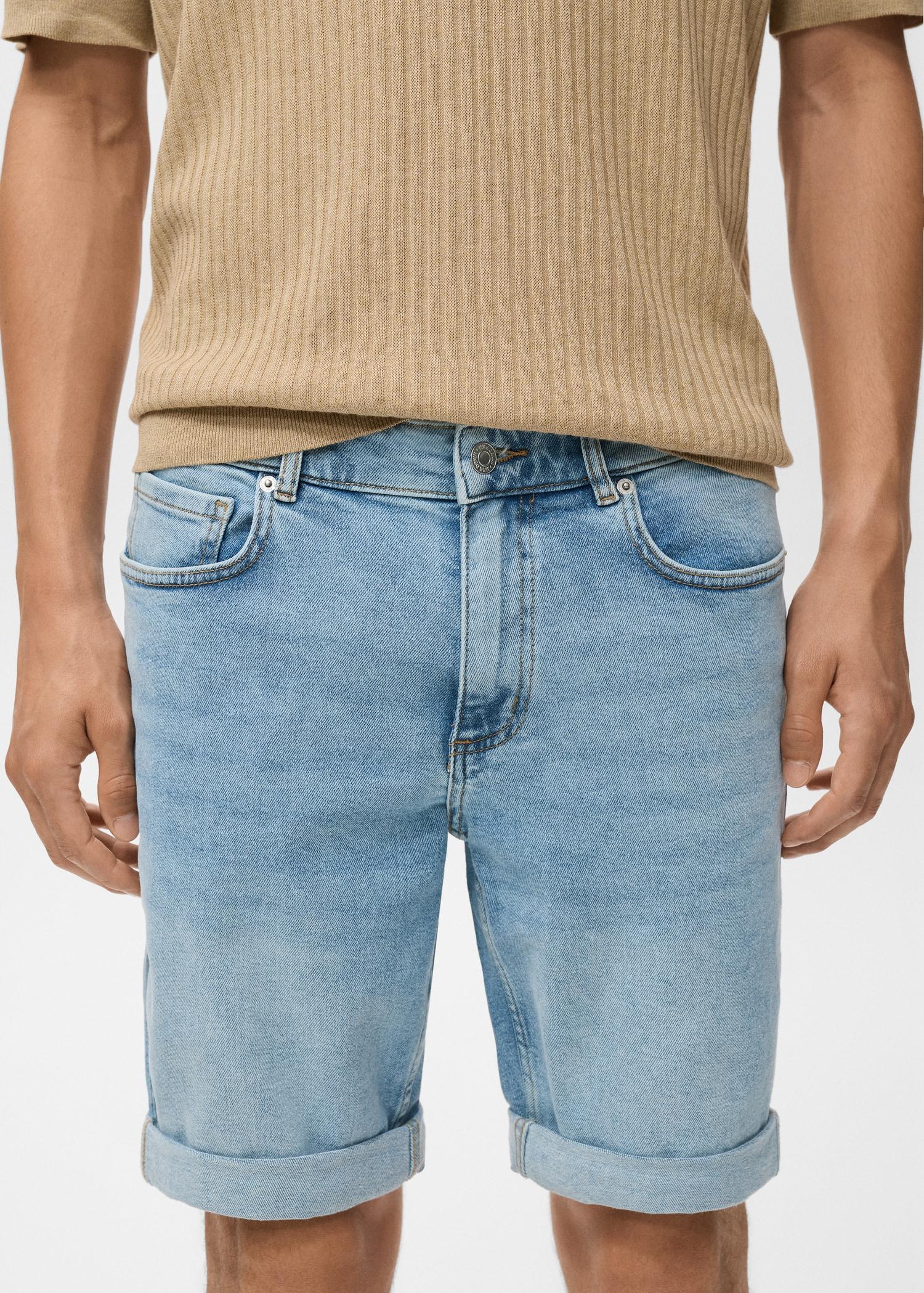Slim-fit denim bermuda shorts - Men | MANGO USA Product Image