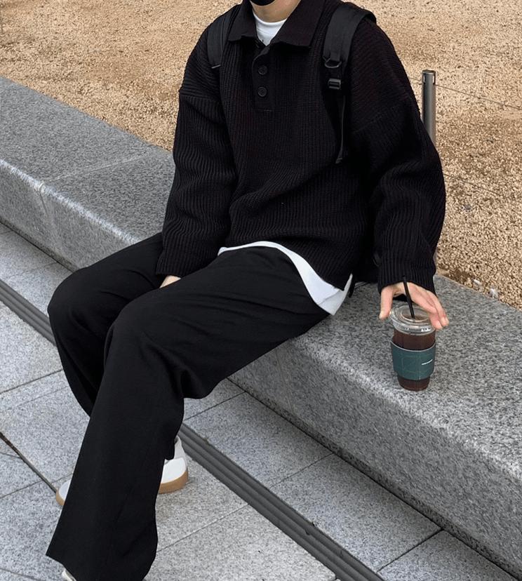 RT No. 4146 KNITTED BUTTON-UP SHIRT SWEATER Product Image